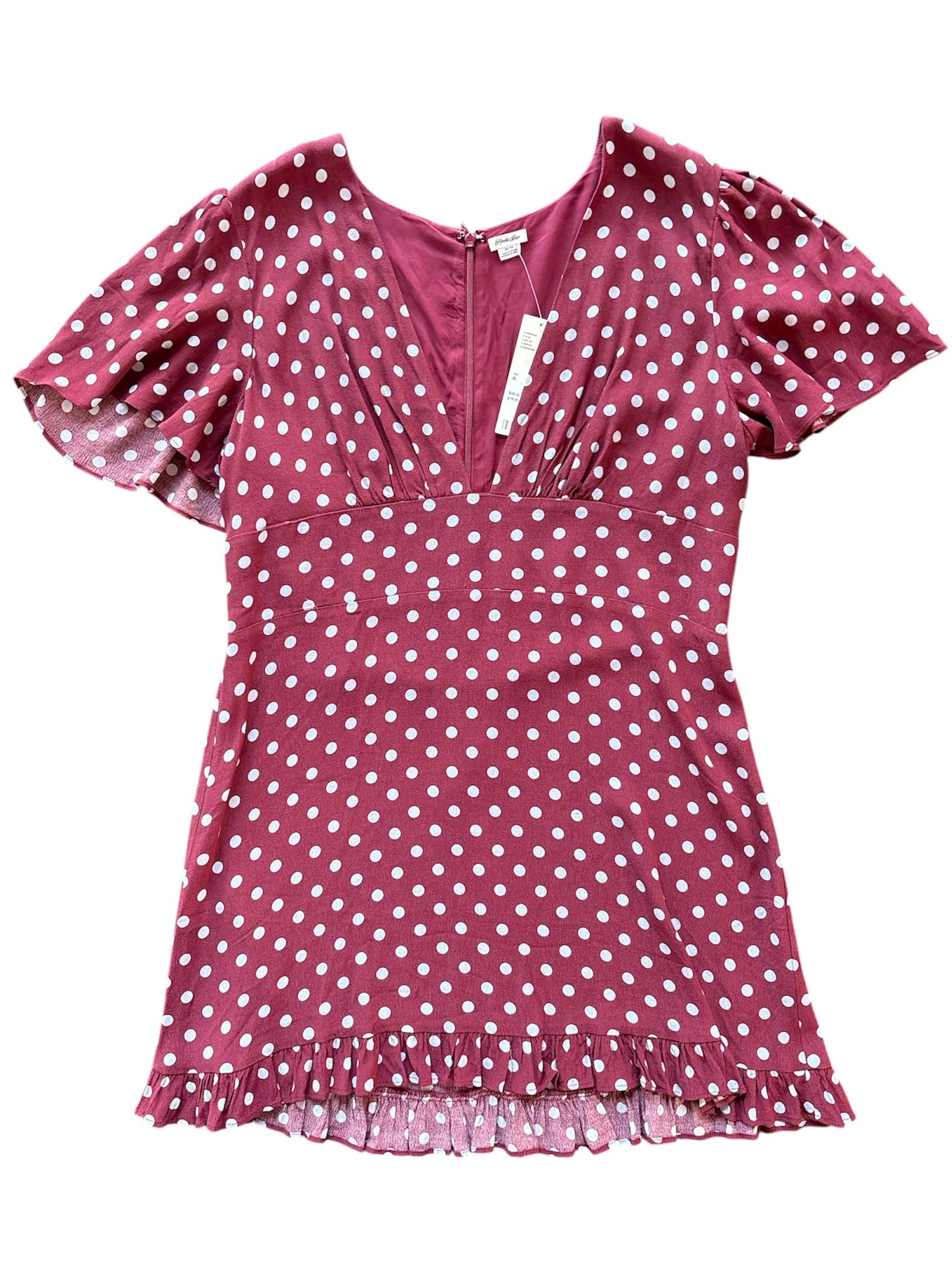 maroon blue kimchi blue polka dot ss mini dress, XL