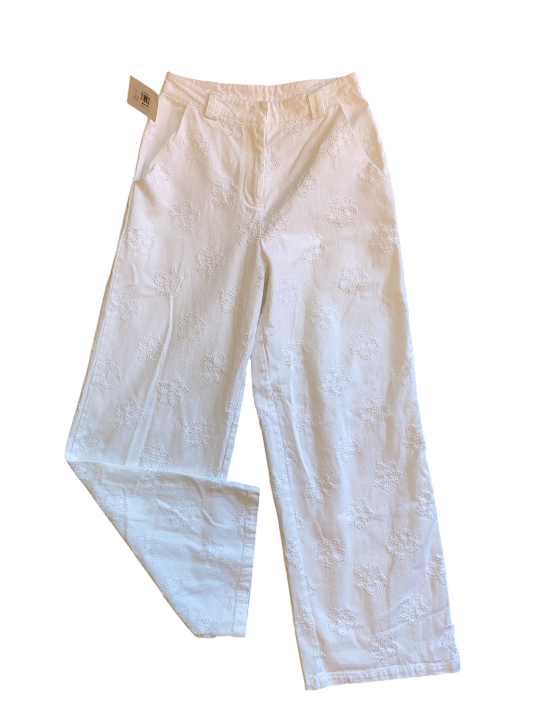 white textured denim wide leg pant, 6