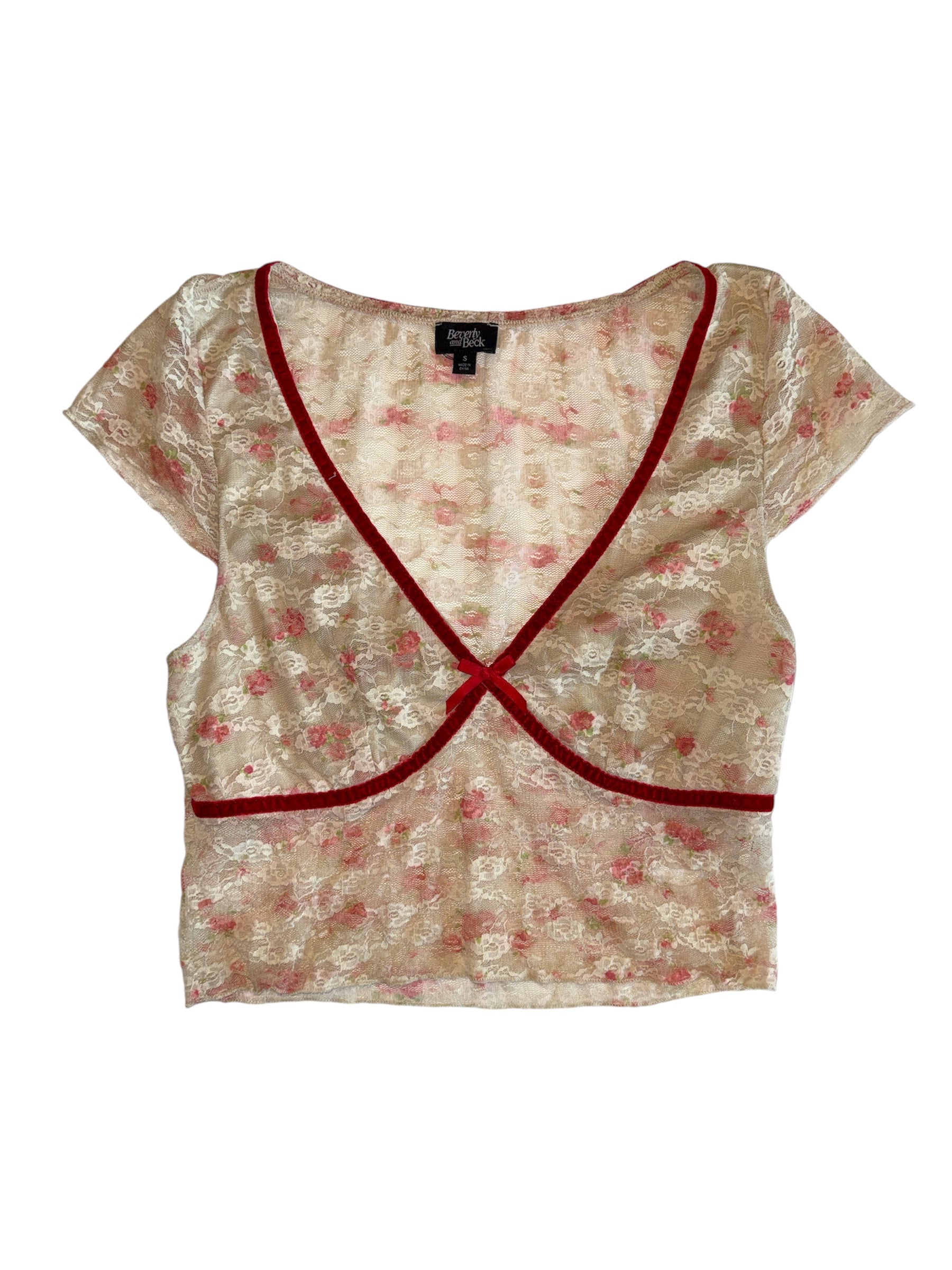 cream multi Beverly and Beck Lace floral top, S