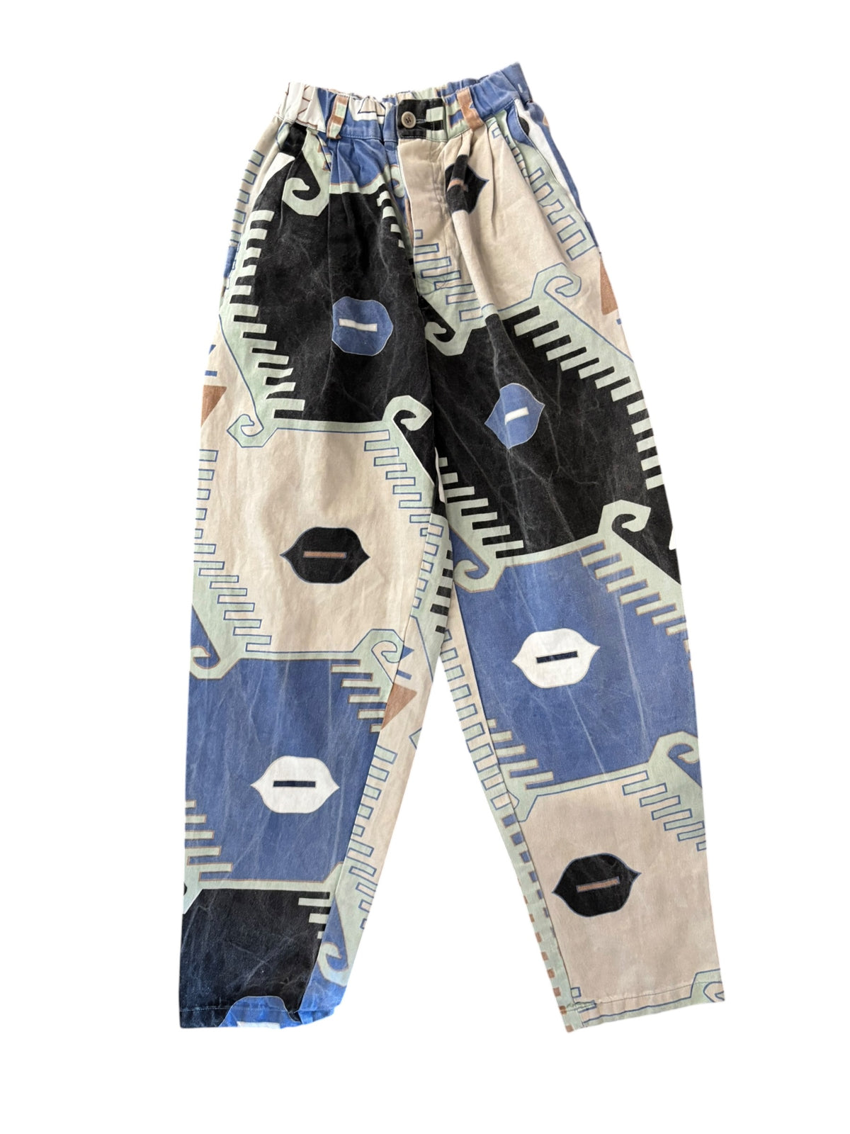 blue teal white tan chicos multi patterned pant, 1