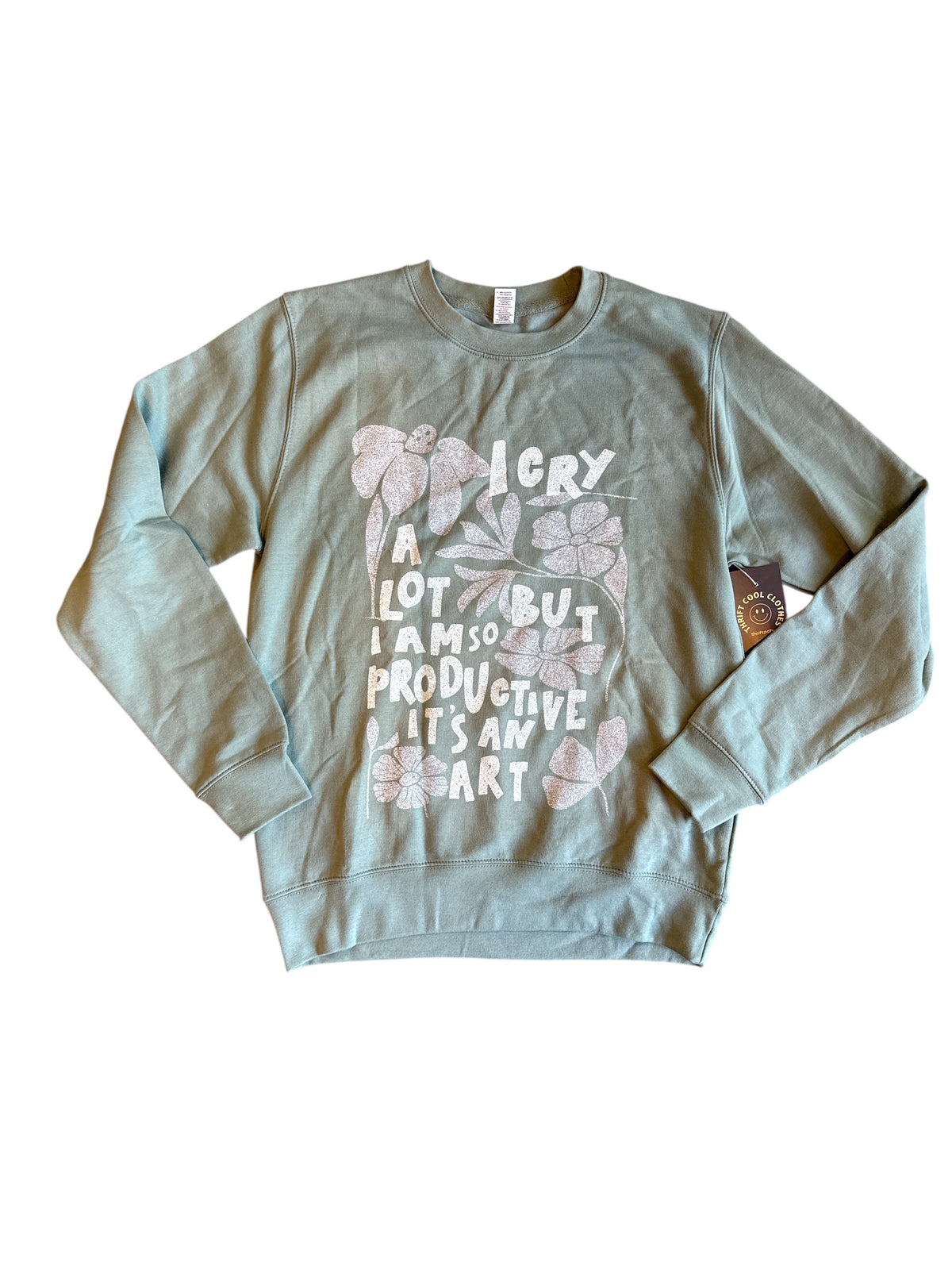 green just hoods i cry a lot karma ts crewneck, s