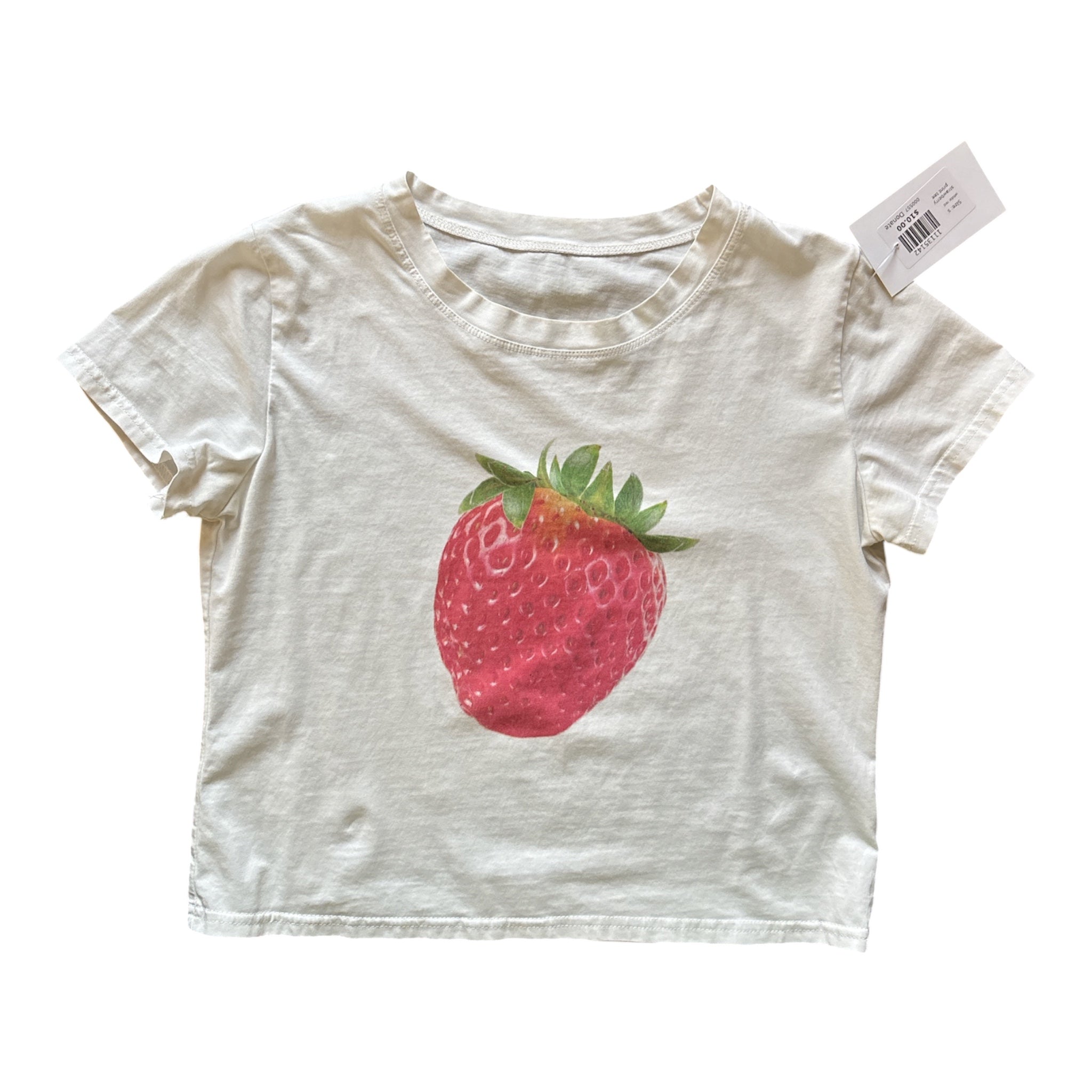 white red strawberry print tee, s