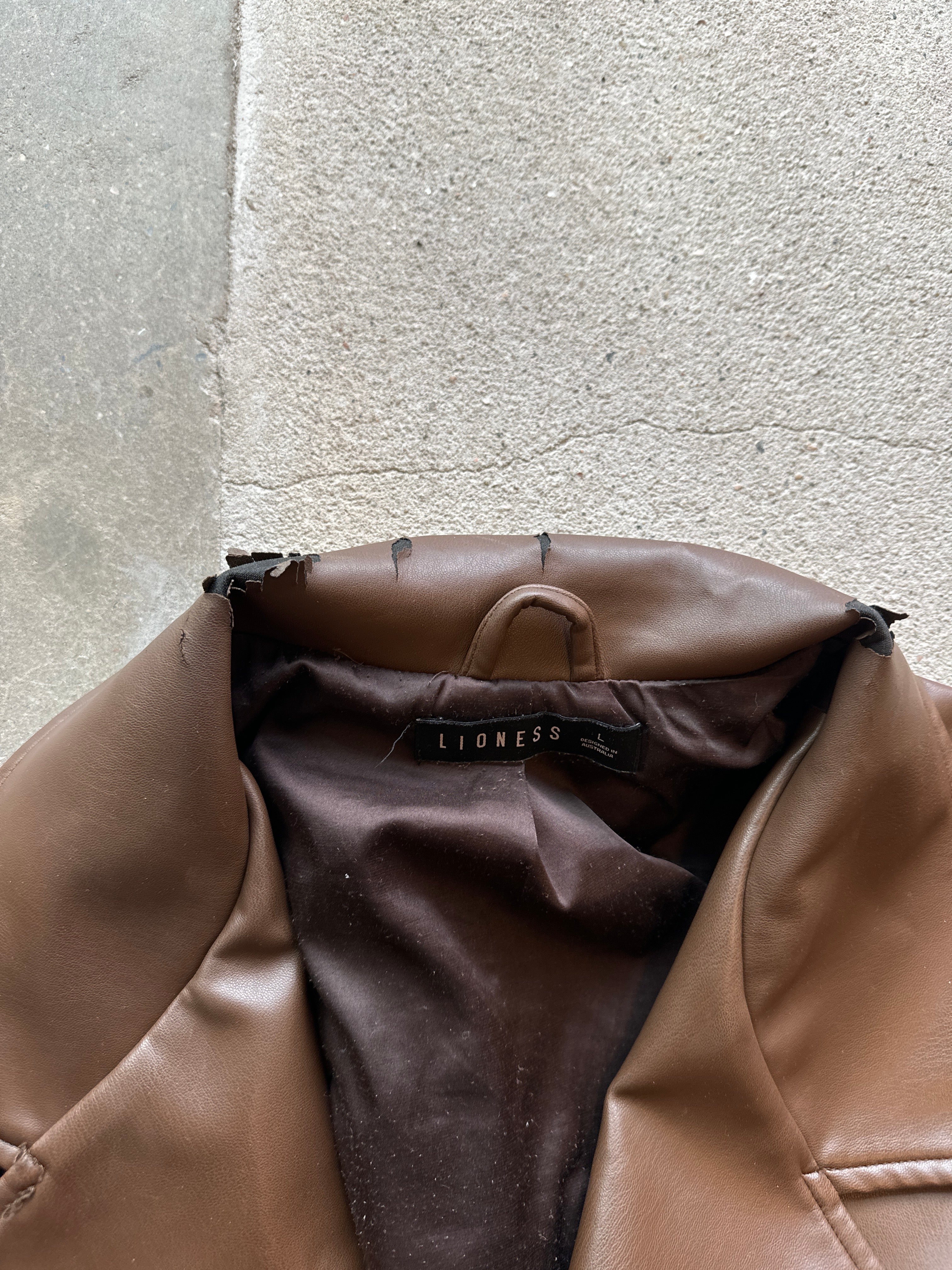 Brown Lioness Faux leather moto, L