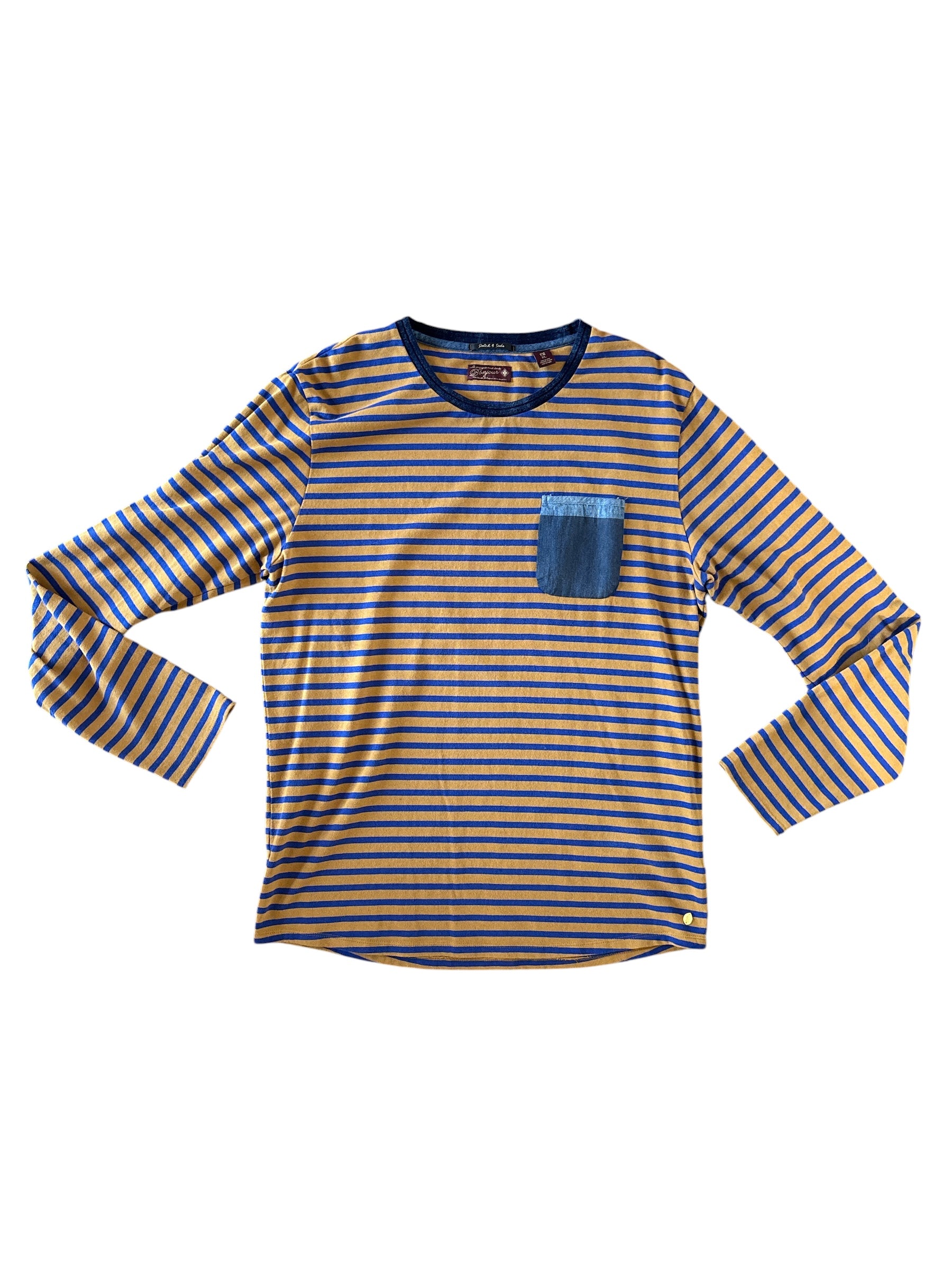 tan blue scotch & soda bonjour striped ls ringer frocket, XL