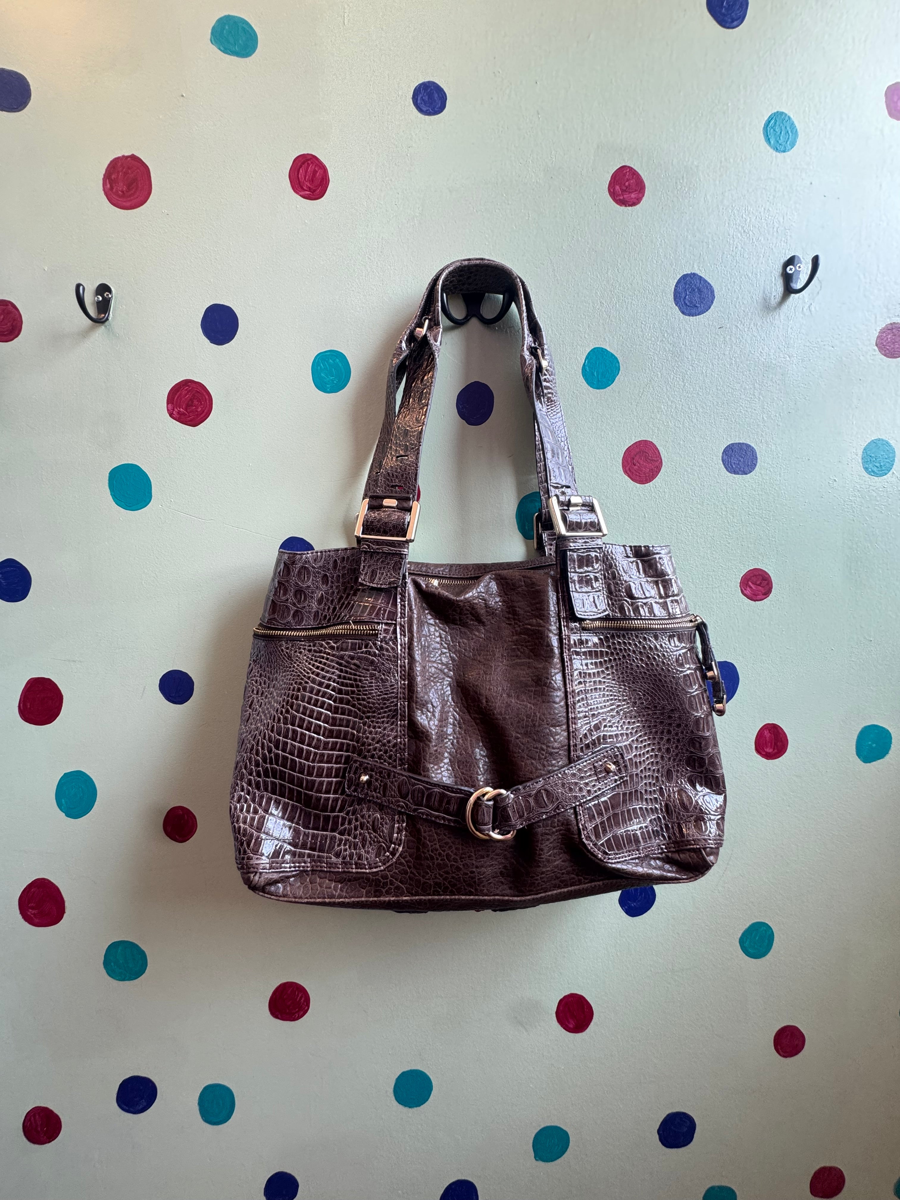 brown jessica simpson patent croc bag