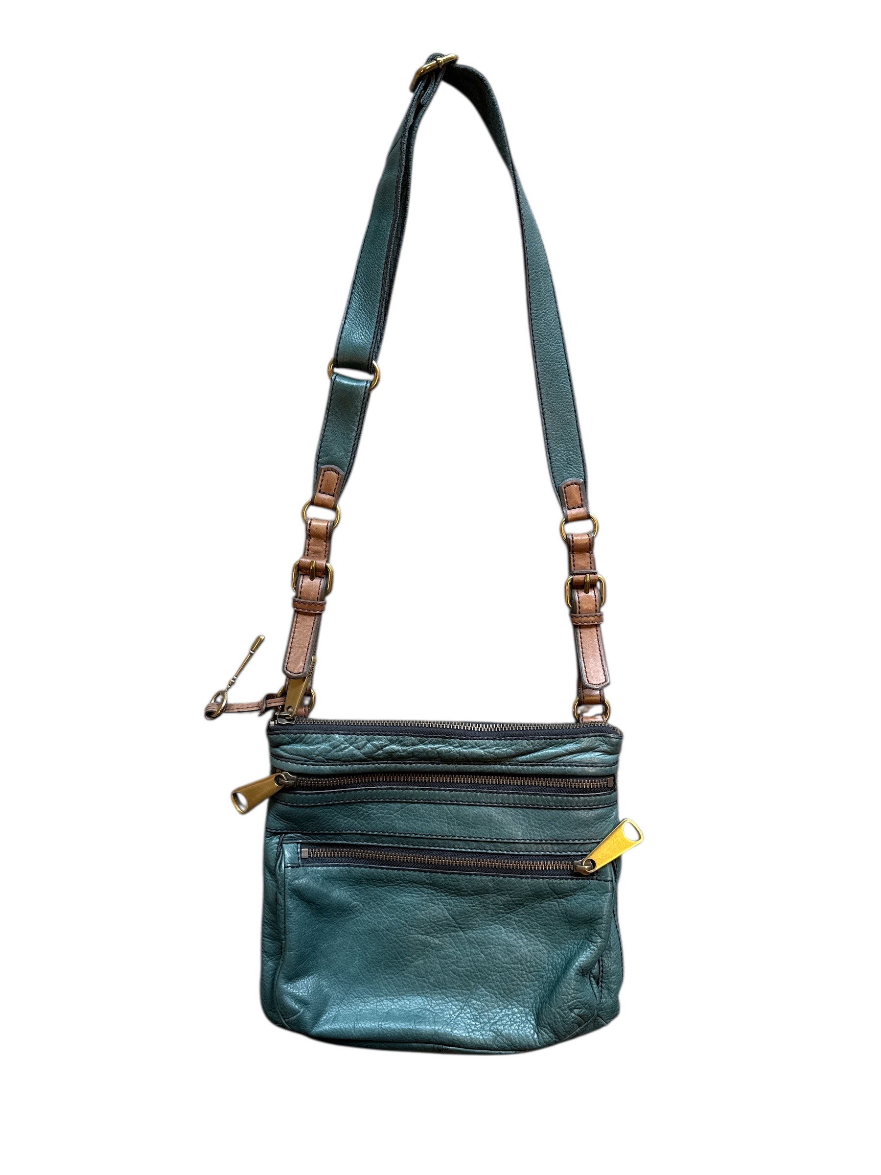 green fossil leather crossbody
