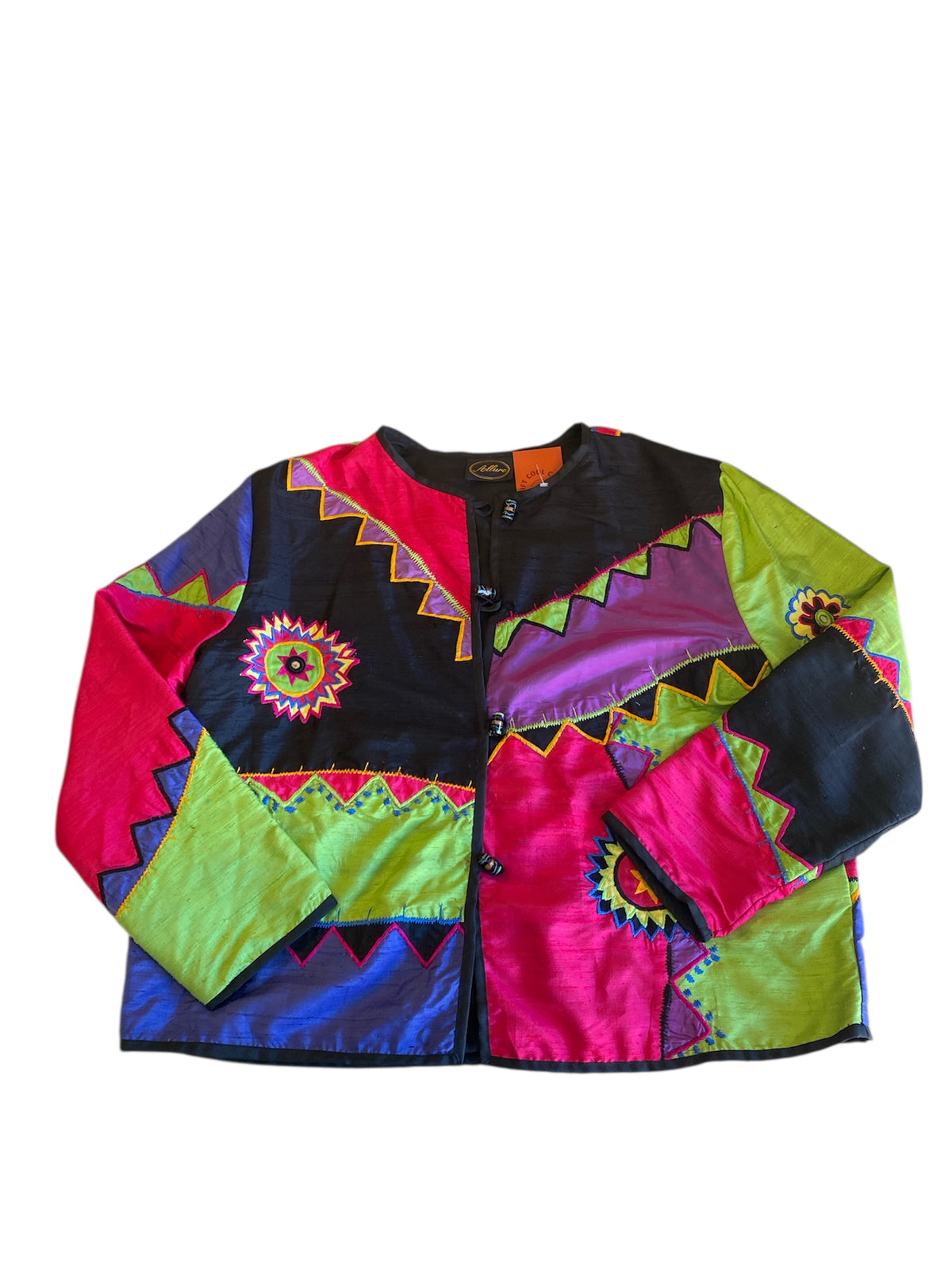pink purple green allure funky patterned jacket, xl