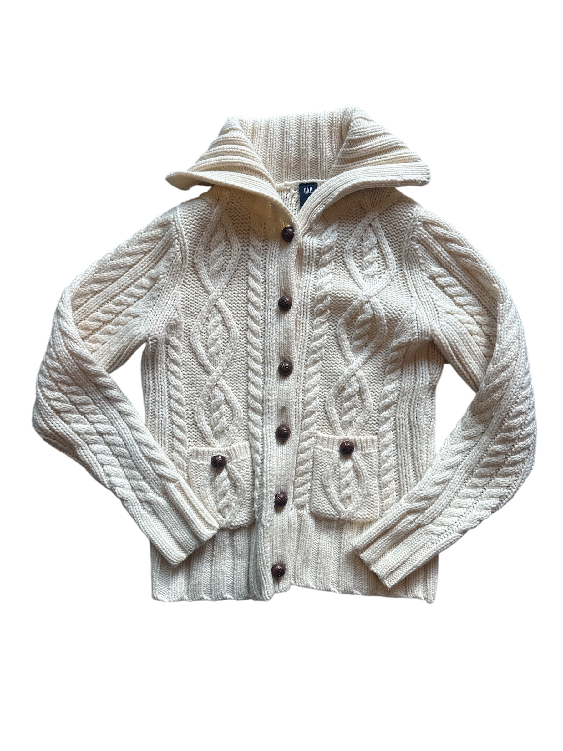 cream gap thick knit collar cardigan, s