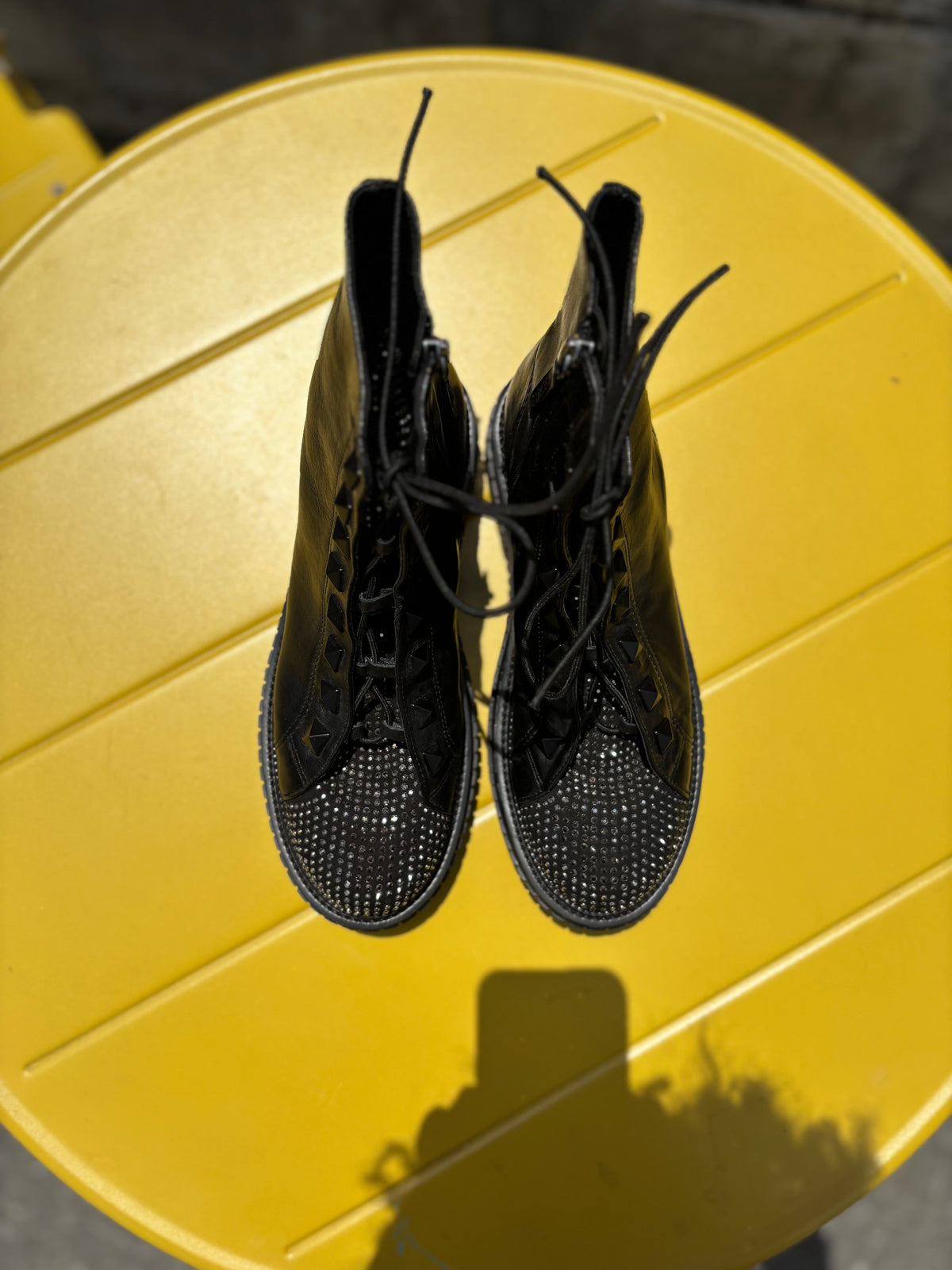 black Schutz bedazzled boots, 7.5