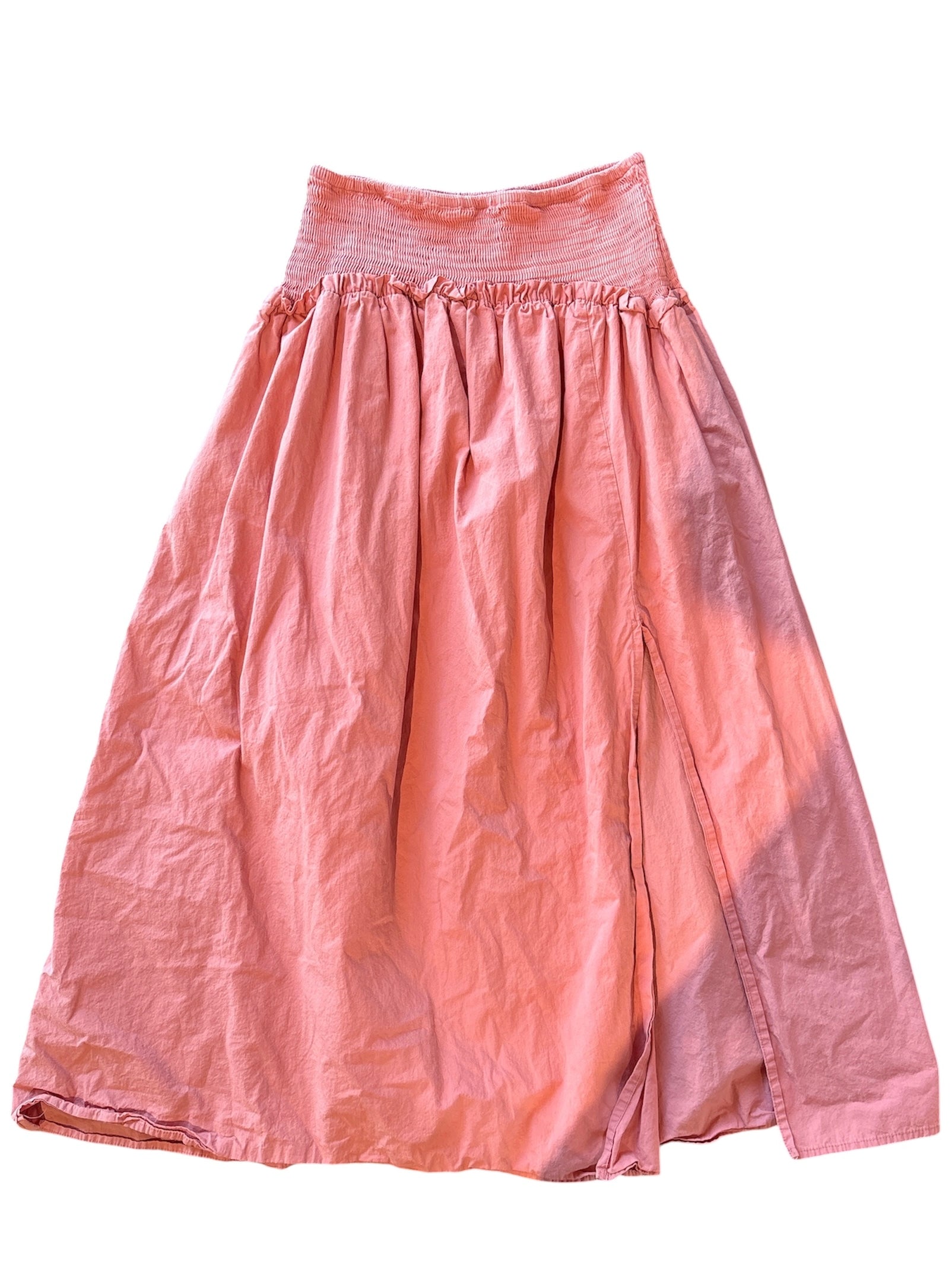 pink Free People smocked waist maxi skirt, M