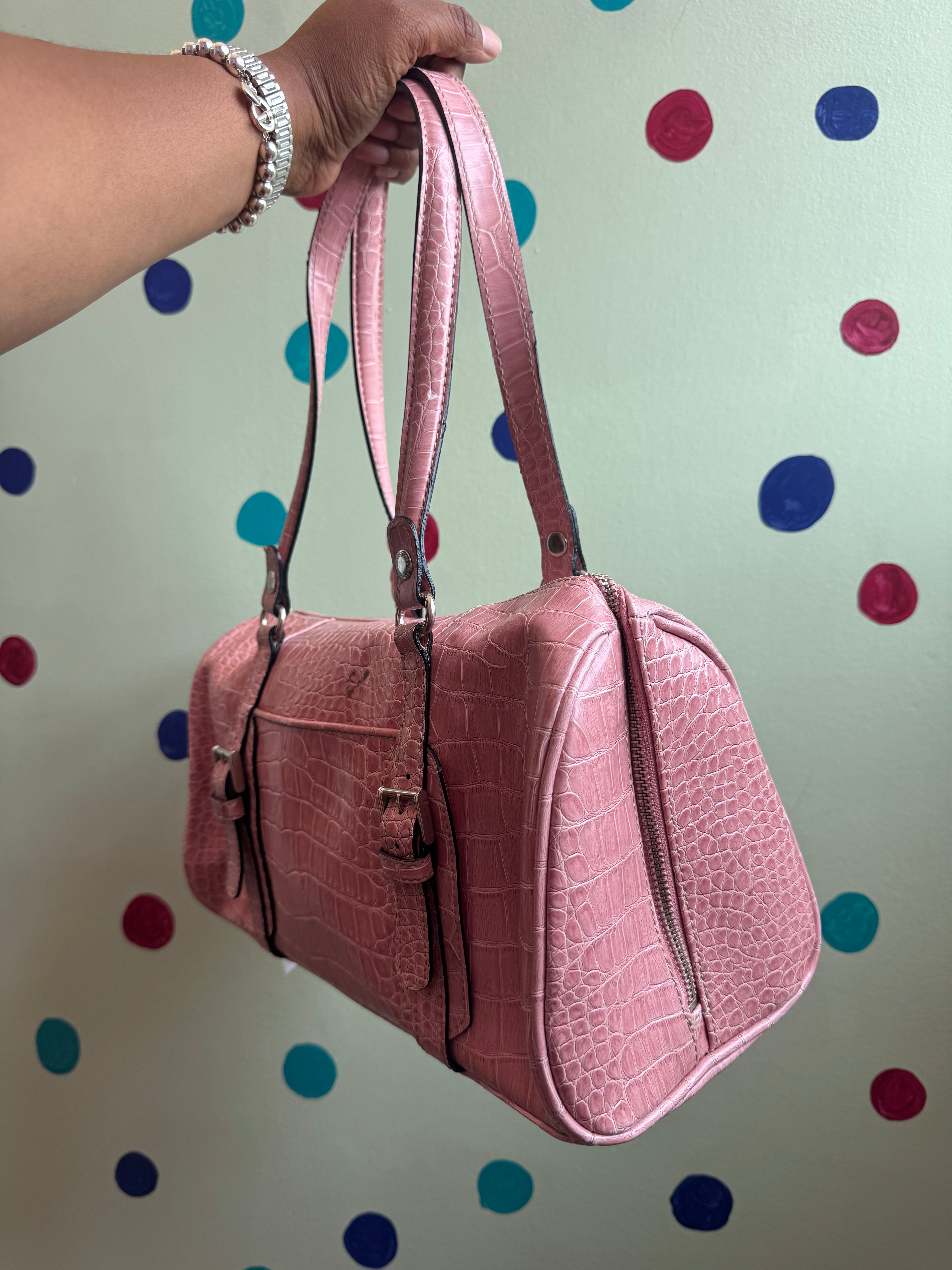 pink liz claiborne croc handbag