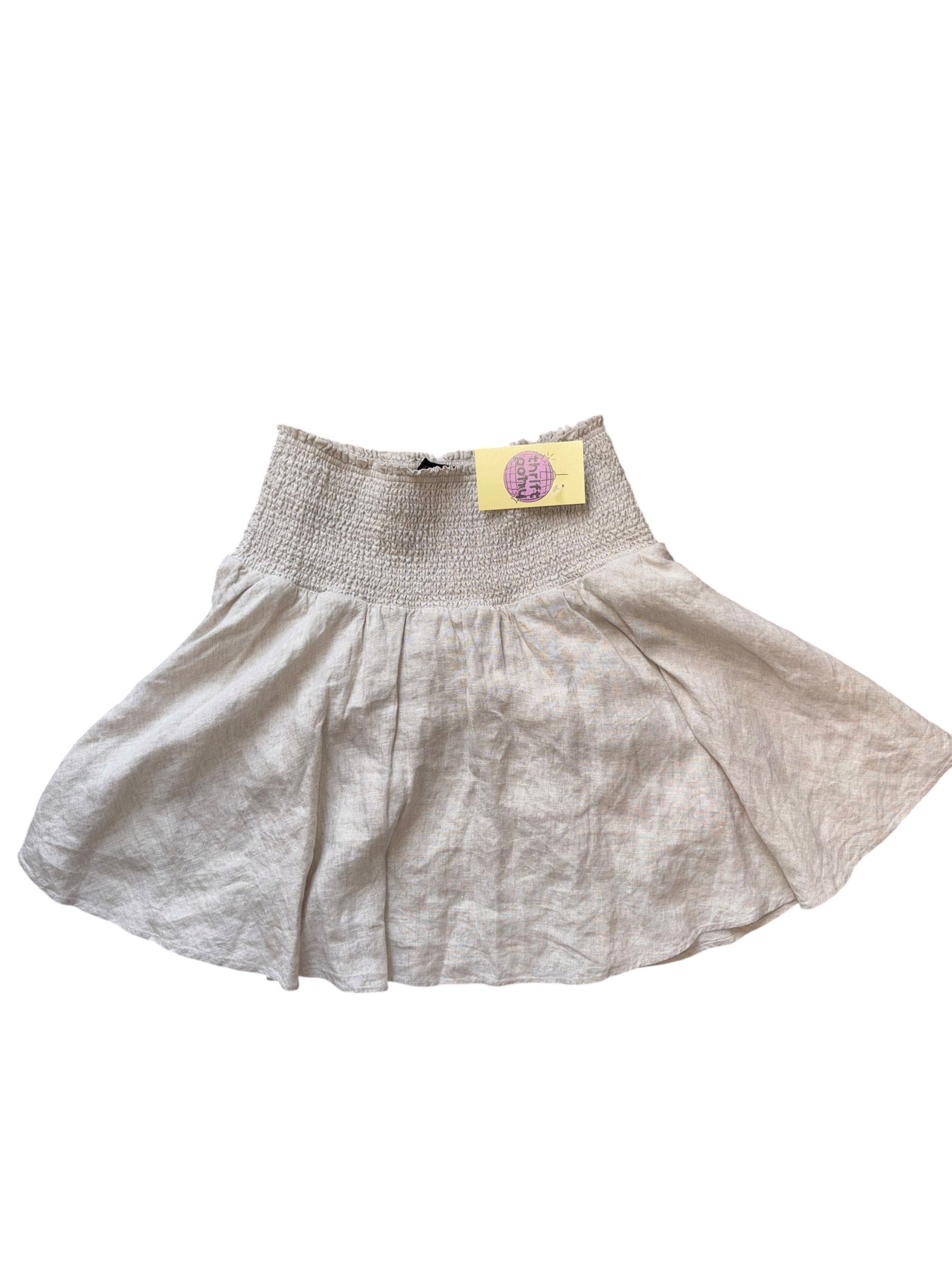 Tan J crew Smocked linen mini skirt, M