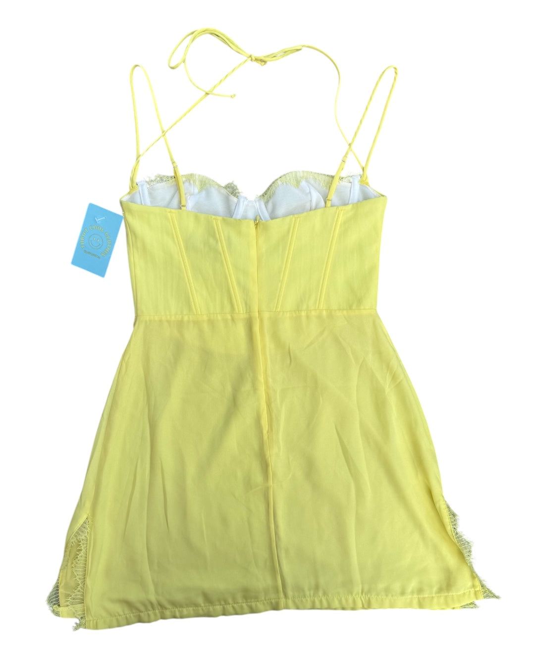 yellow white fox corset dress, s