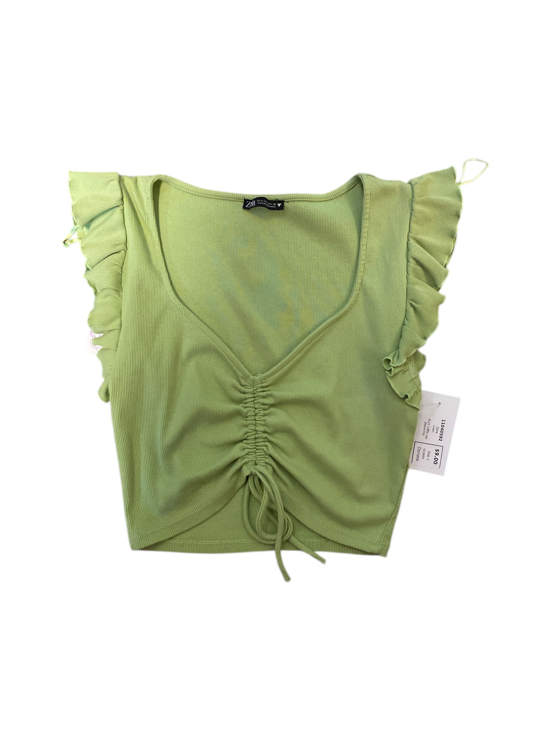 Green Zara Ruch ruffle cap sleeve top, L