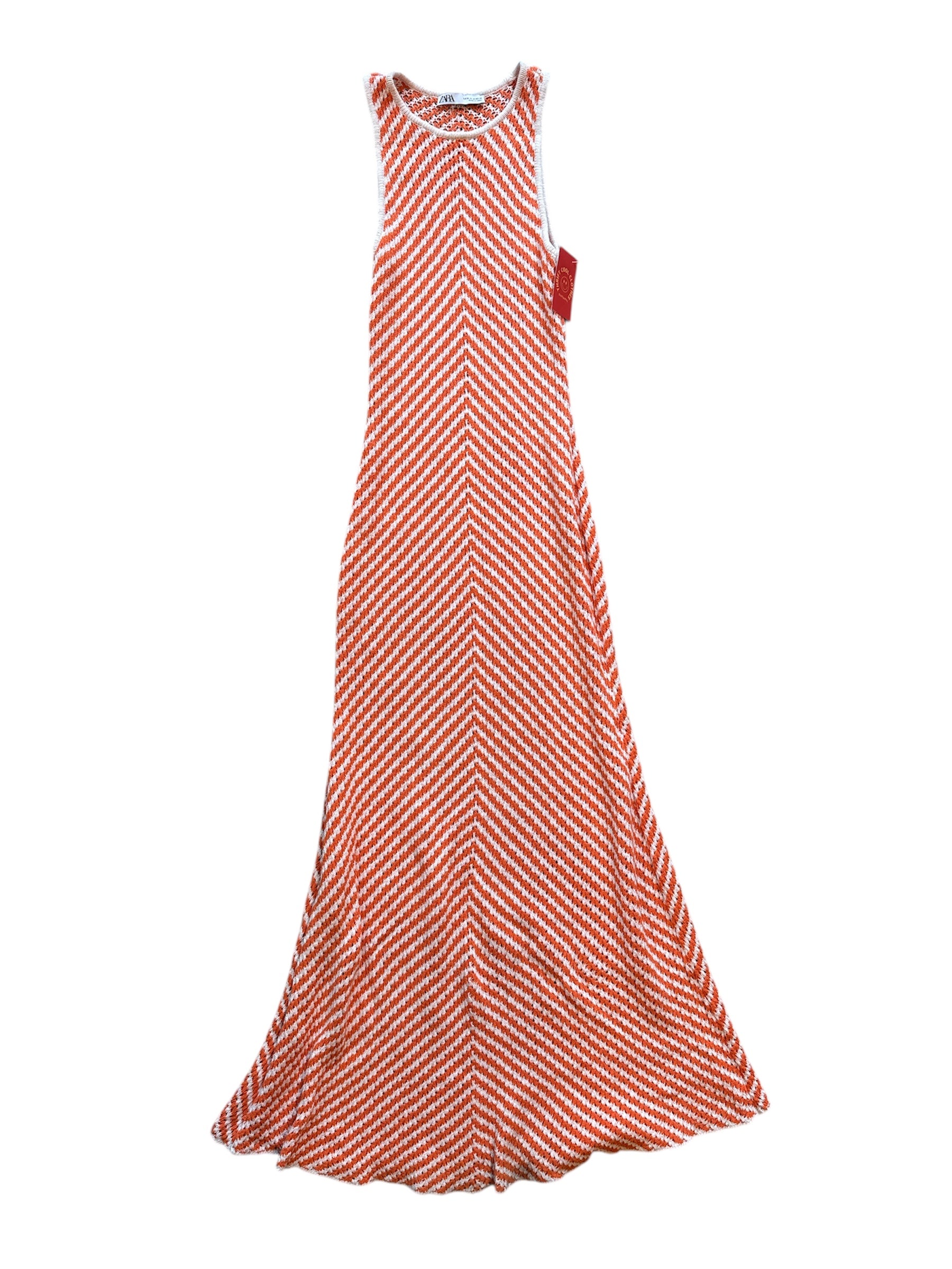 white orange zara crochet v dress, m