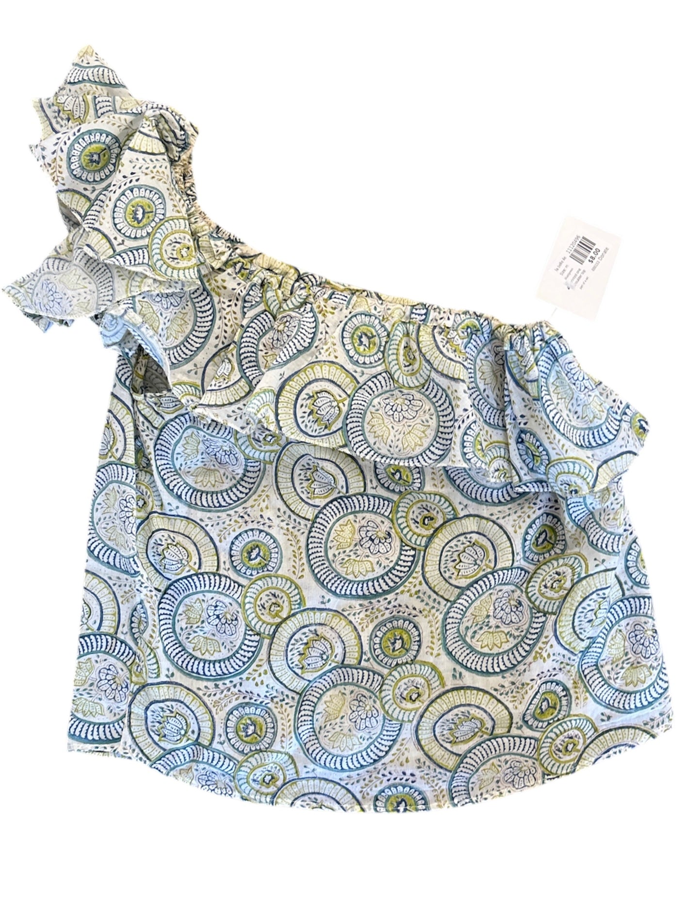 blue/green la belle ile printed one shoulder top, m