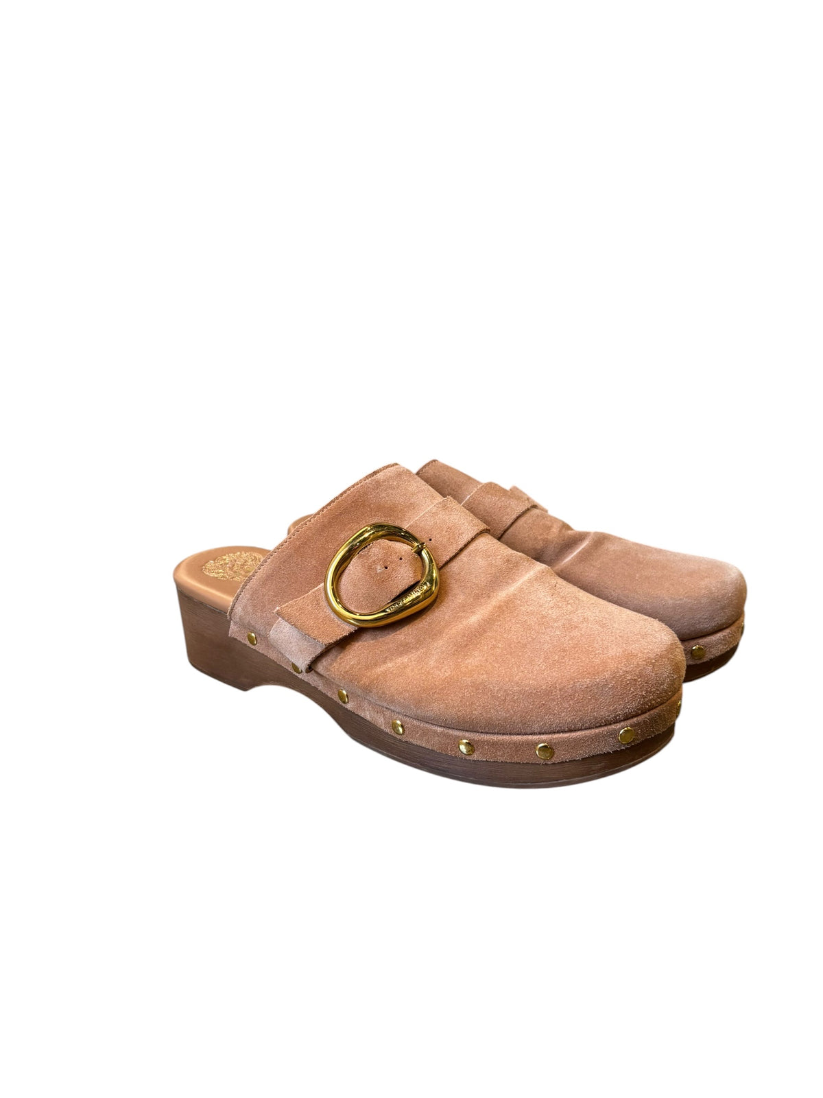 brown vince camuto suede clogs, 10