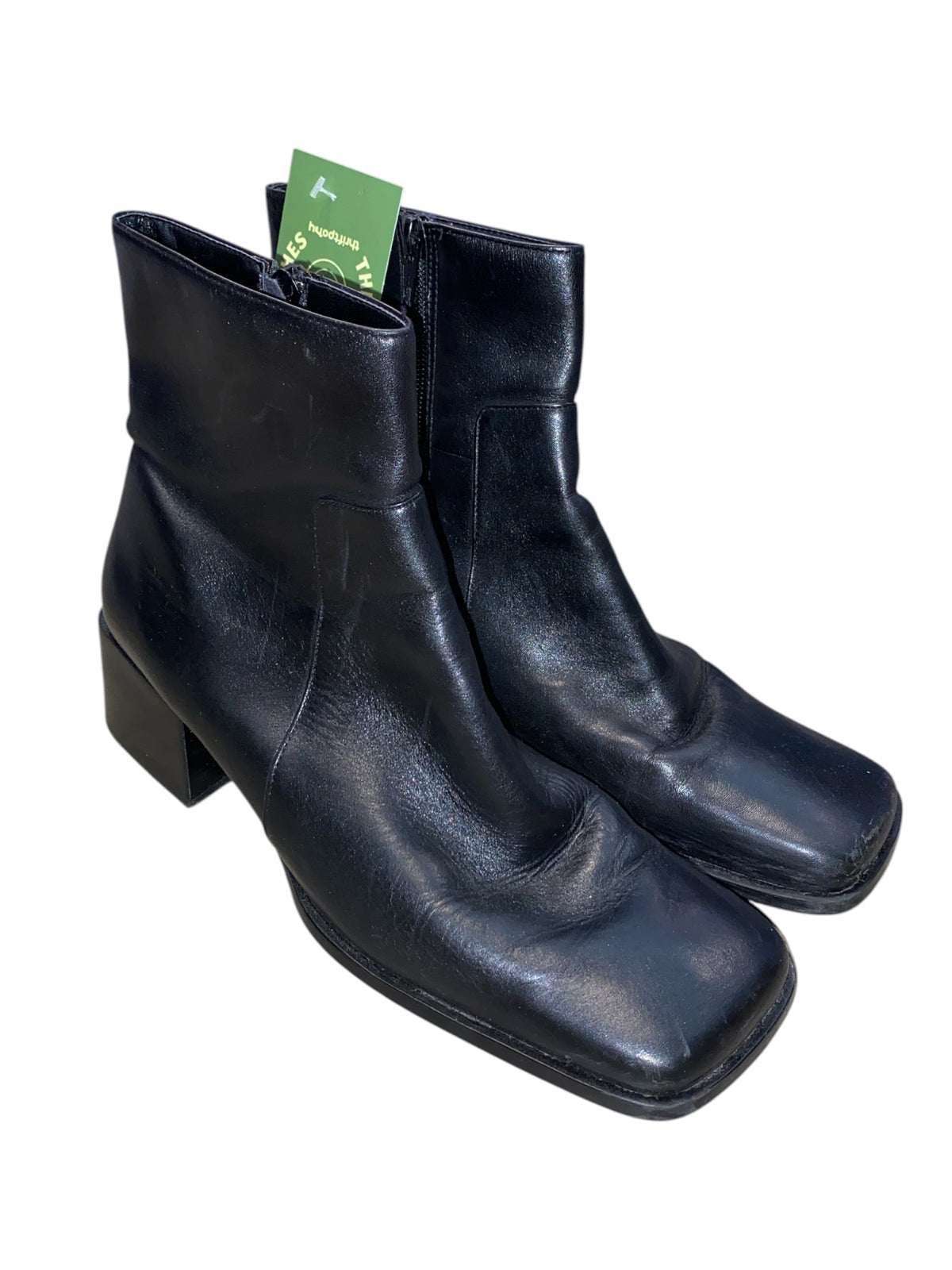 black ea flexo square toe booties, 10