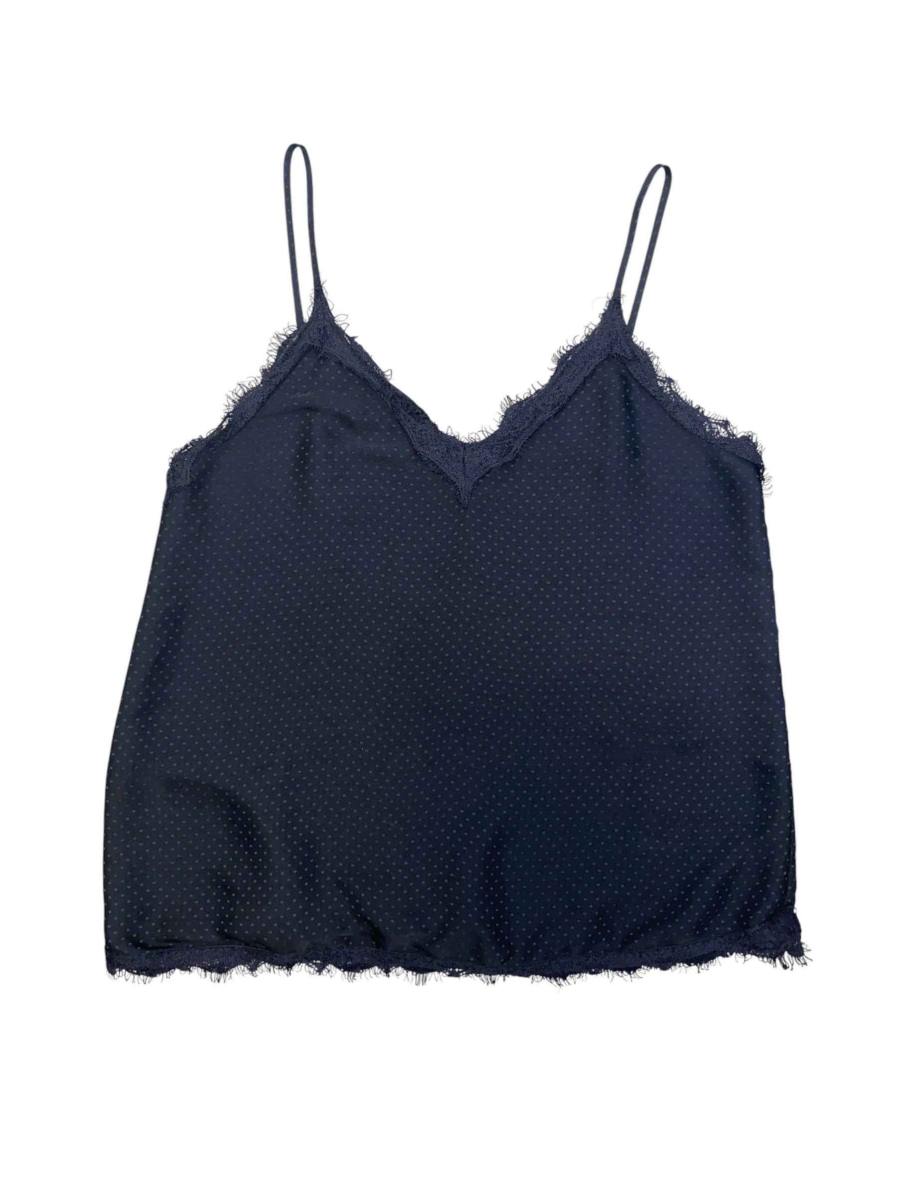 black zara polka dot satin tank w lace, s