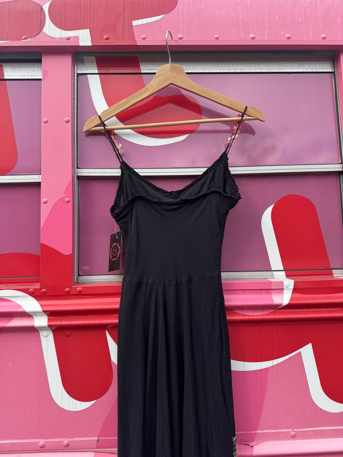 black pink Betsey johnson vtg floral ribbon tank dress, 4