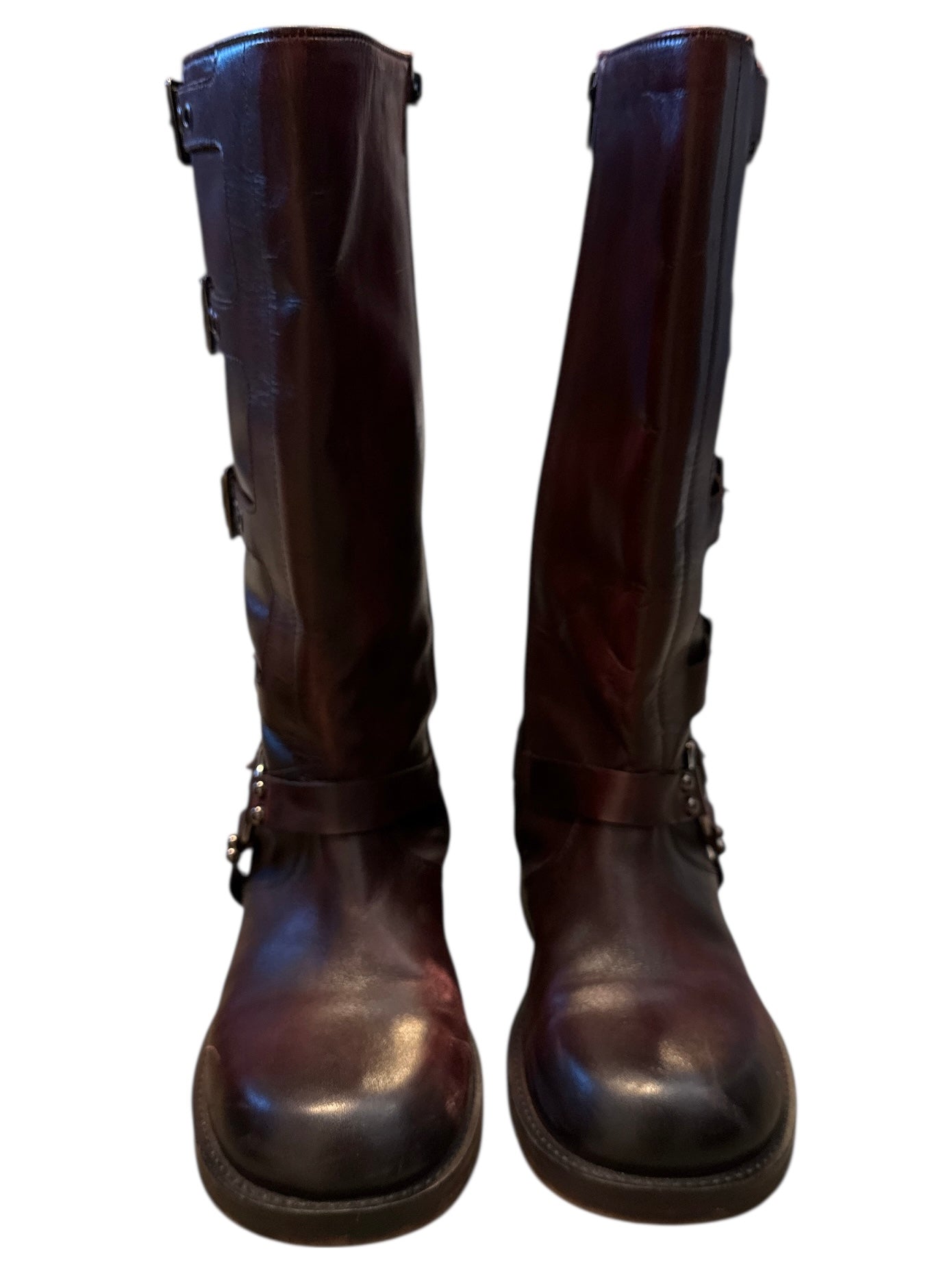 red vintage foundry co buckle boots, 7.5