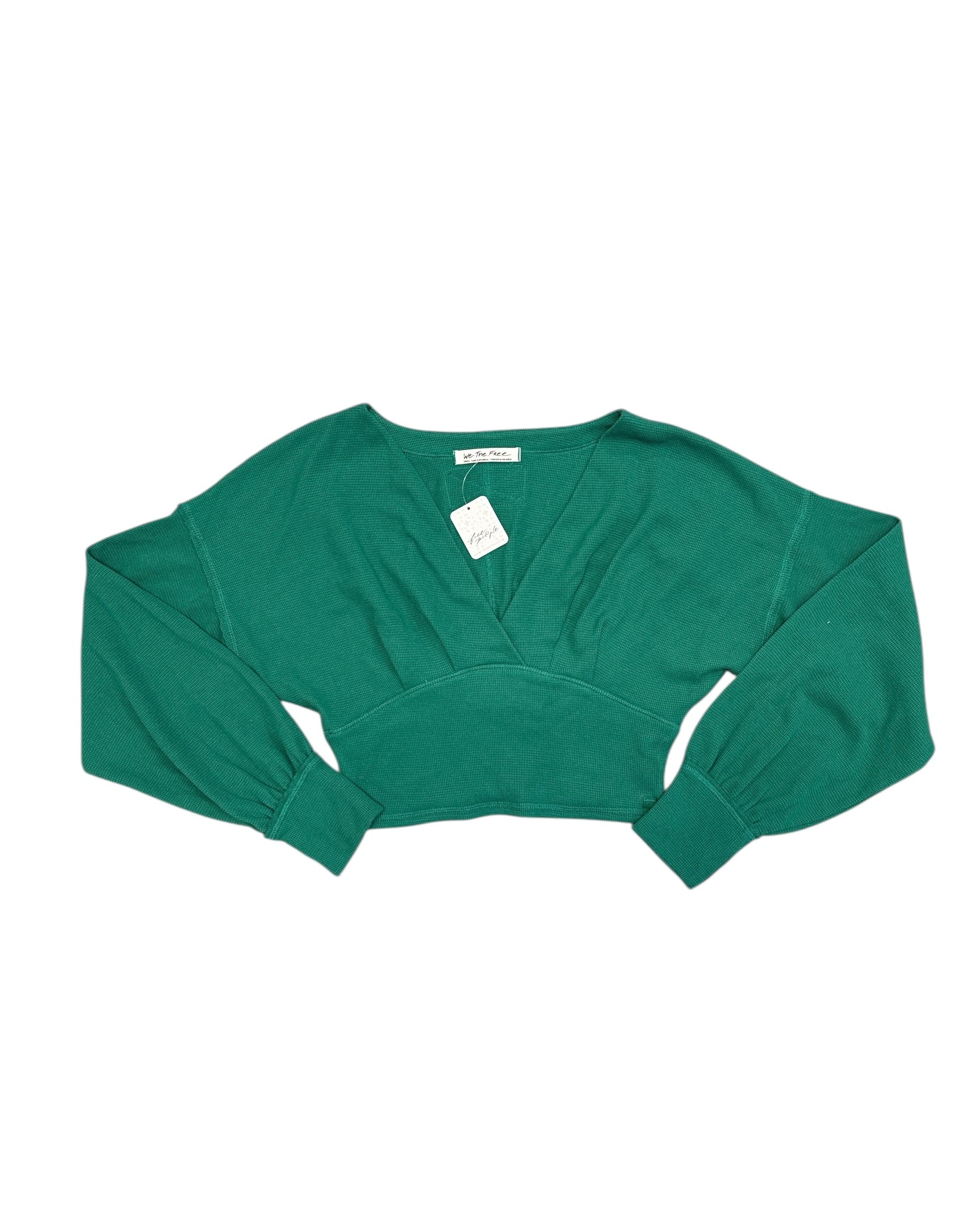 green free people waffle knit ls top, s