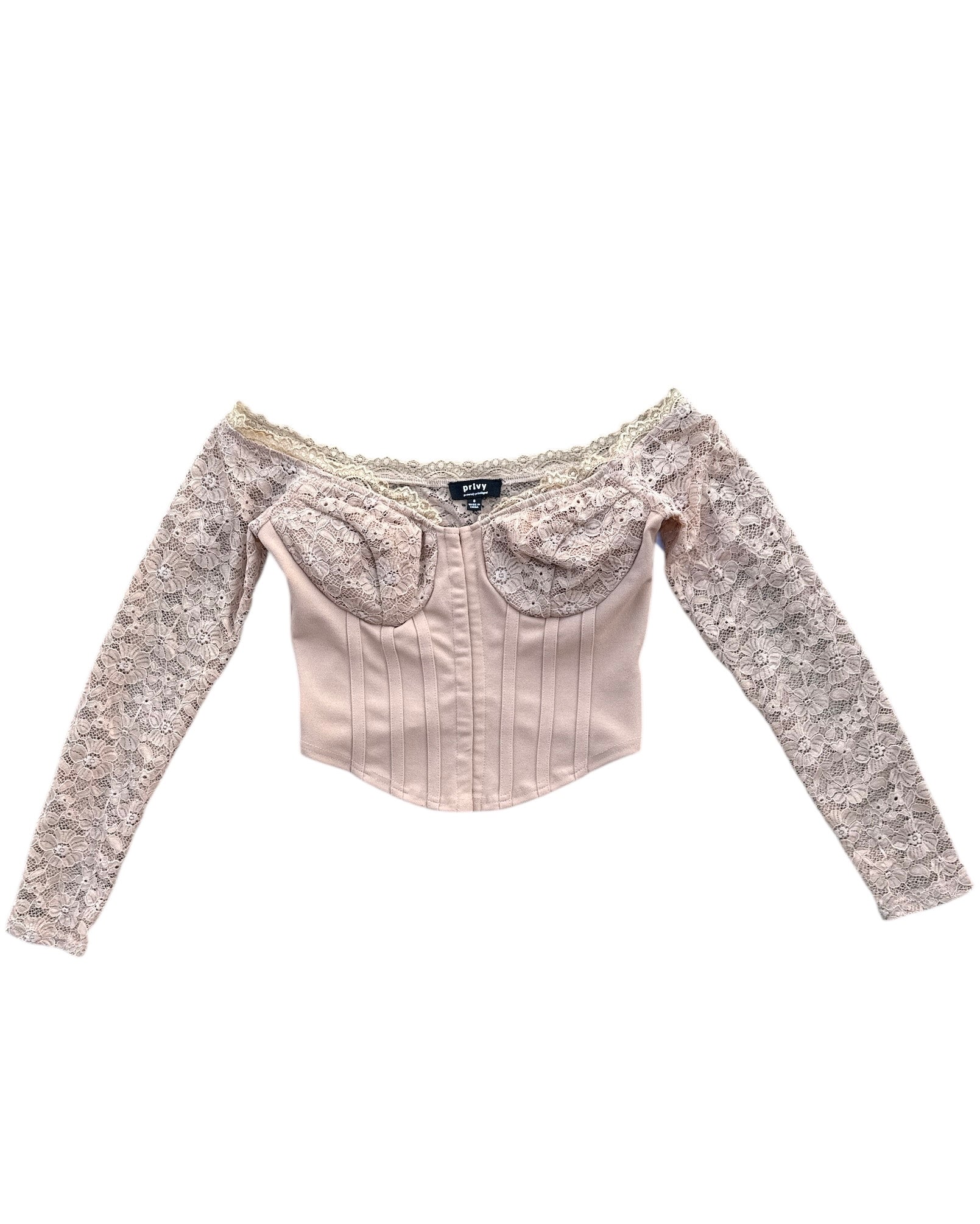 tan privy lace ls bustier top, s