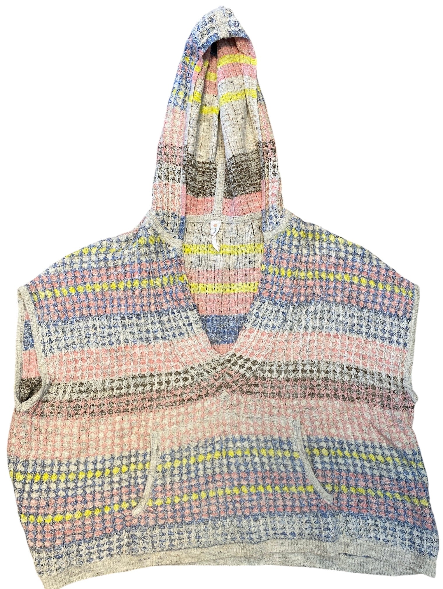 pink yellow blue daily practice sleeveless hooded vneck sweater, xs/s
