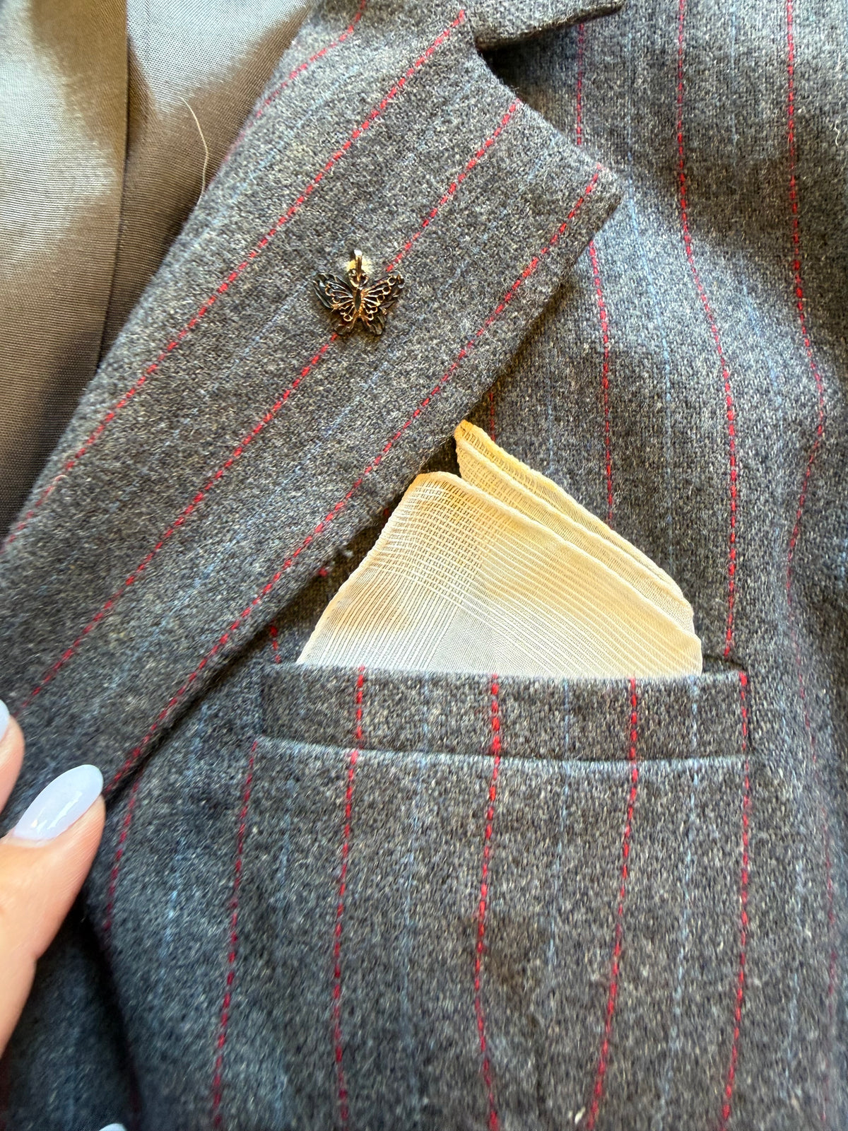 gray kay warner wool pin stripe blazer, M