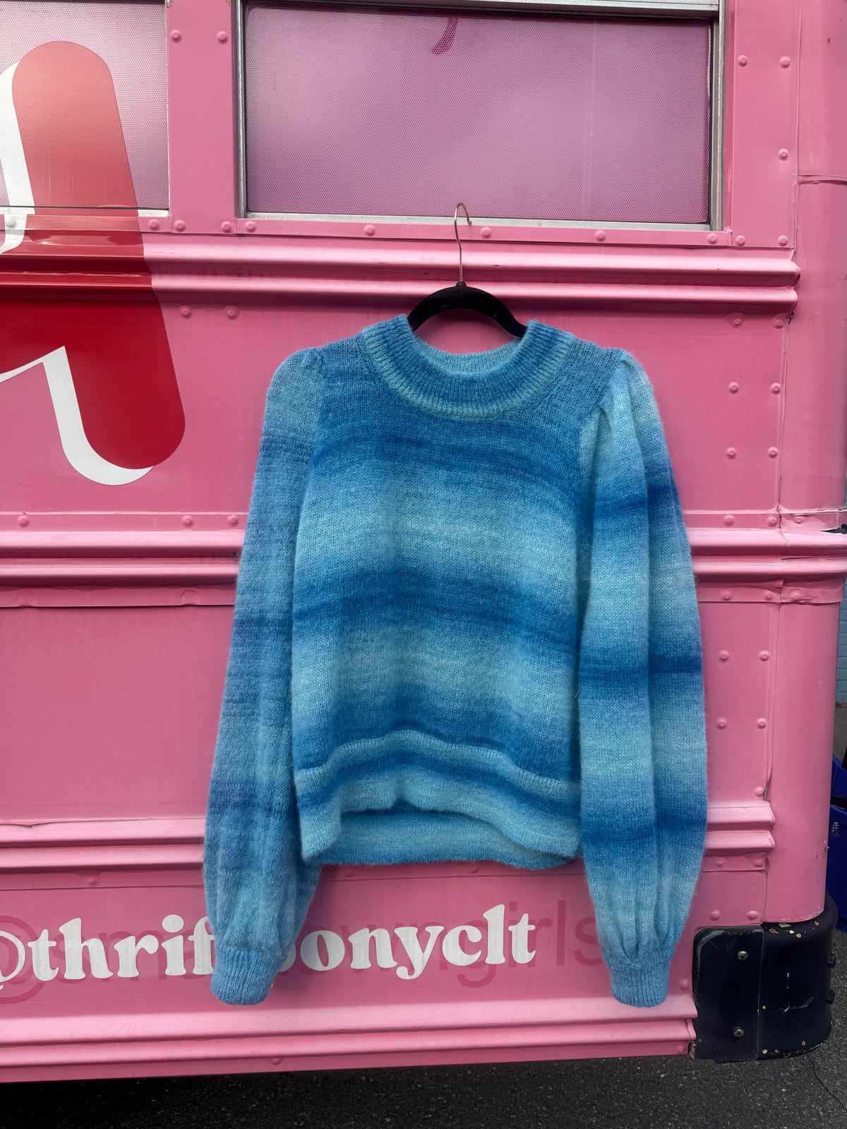 blue rodebjer ombre striped puffer sleeve sweater, L
