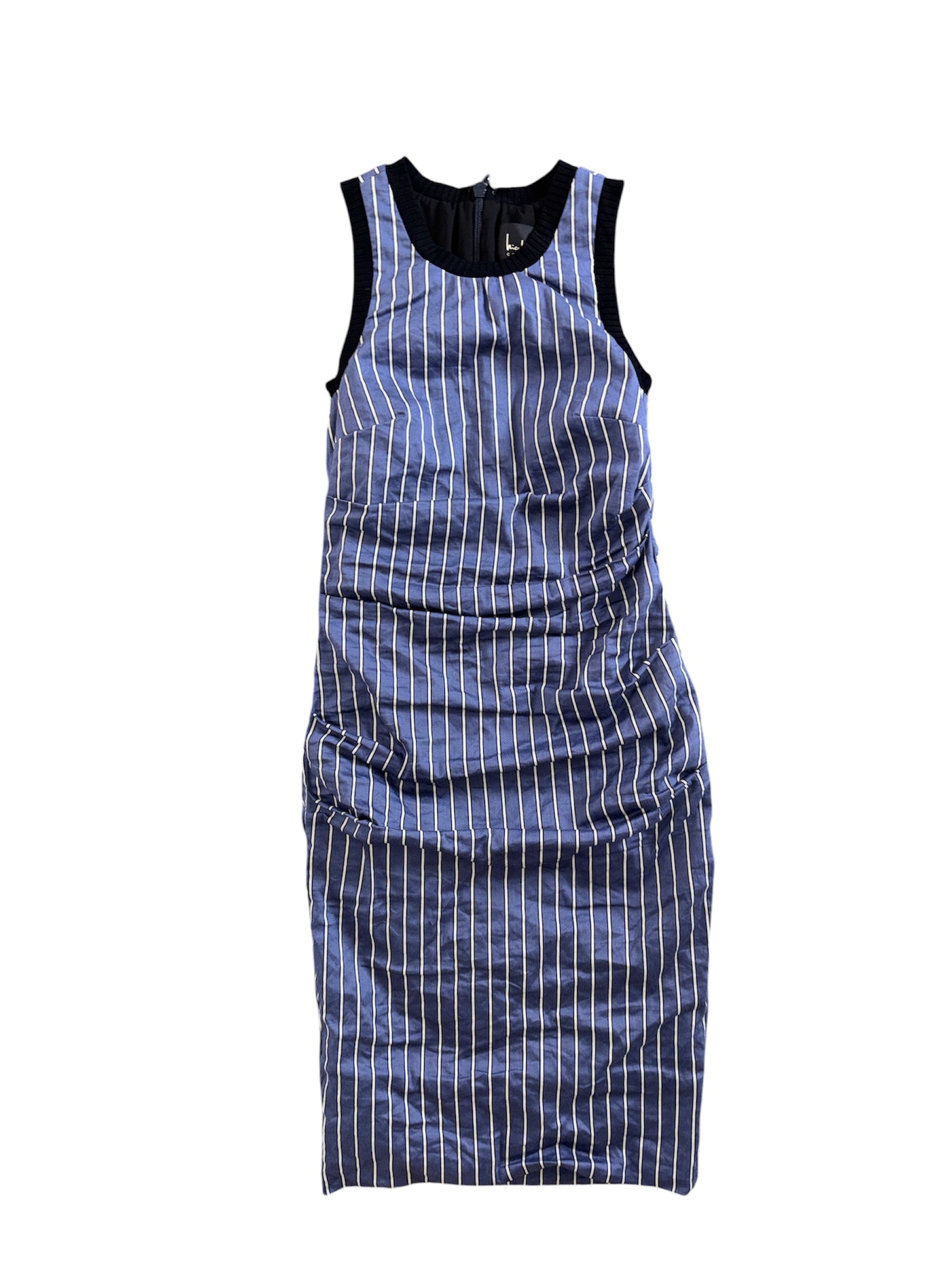 blue black Nicole Miller striped rouched dress, 4