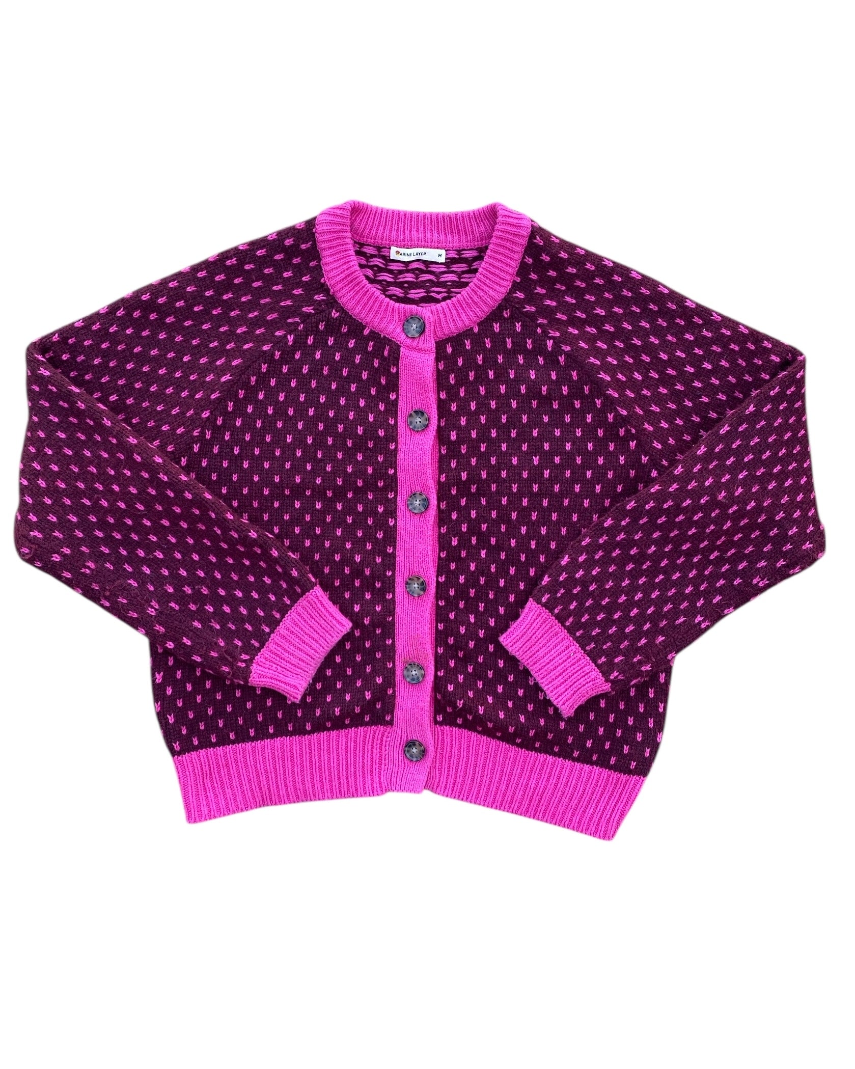 Maroon pink Marine layer Heart knit cardigan, M