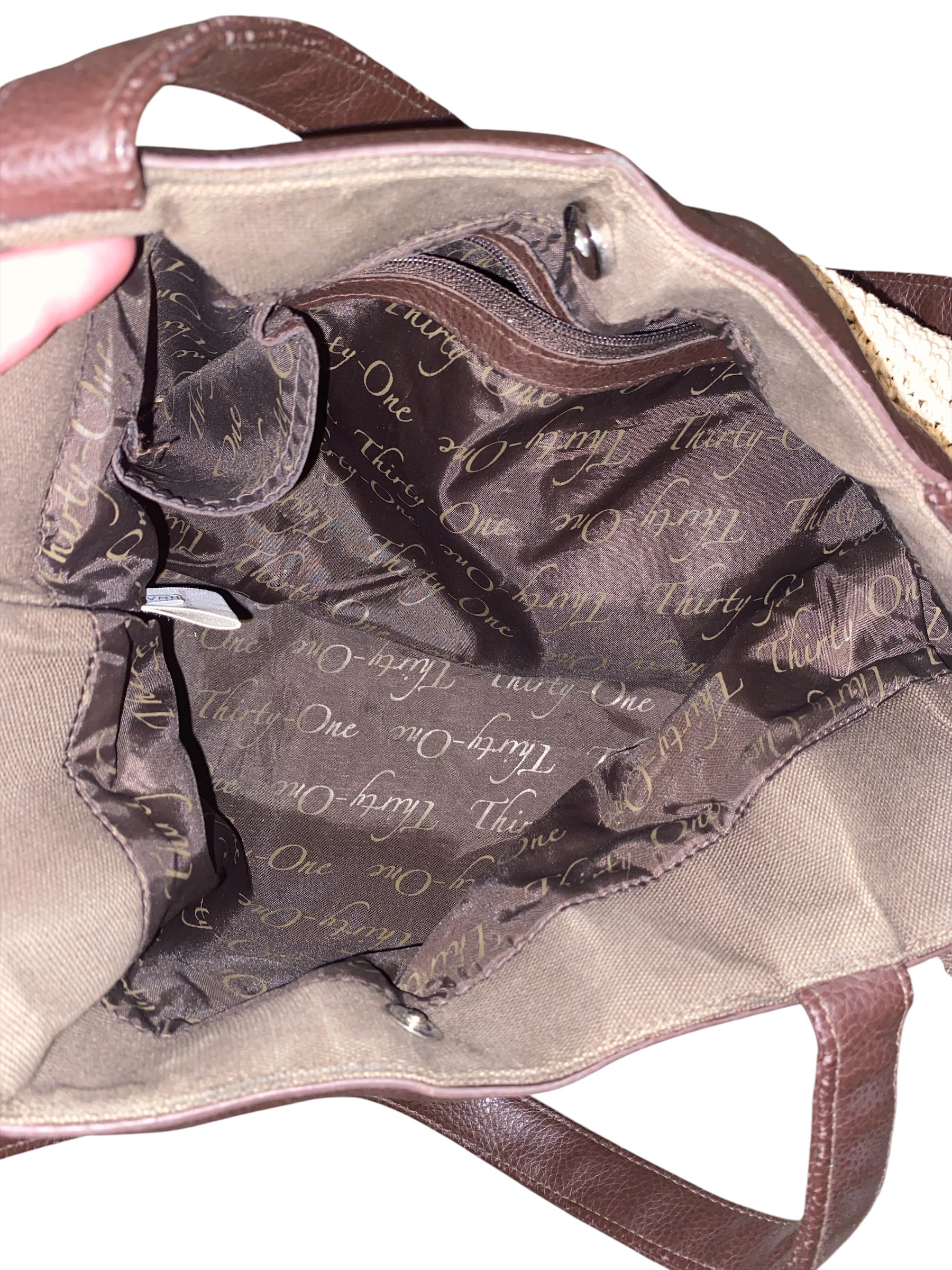 Cream brown Thirty-one Woven bow cutie handbag