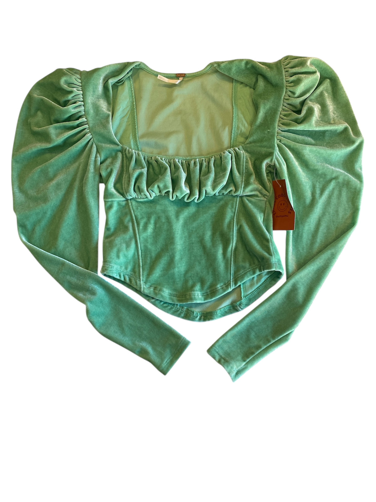 green free people babydoll ls top, xs