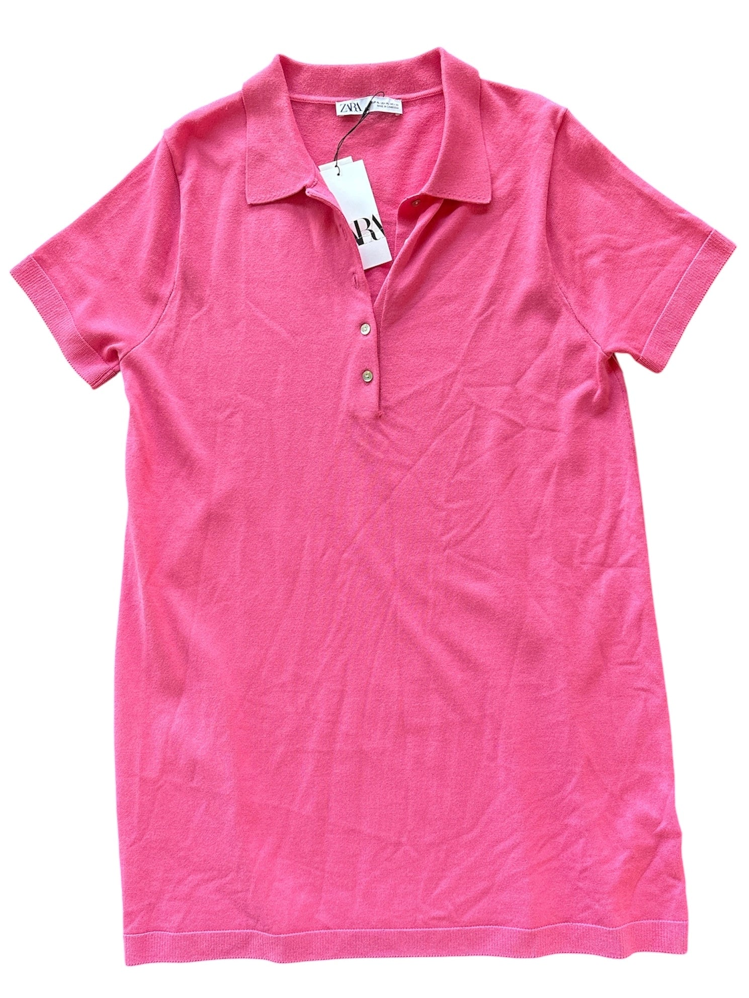 Pink zara pink ss collared dress nwt, xl