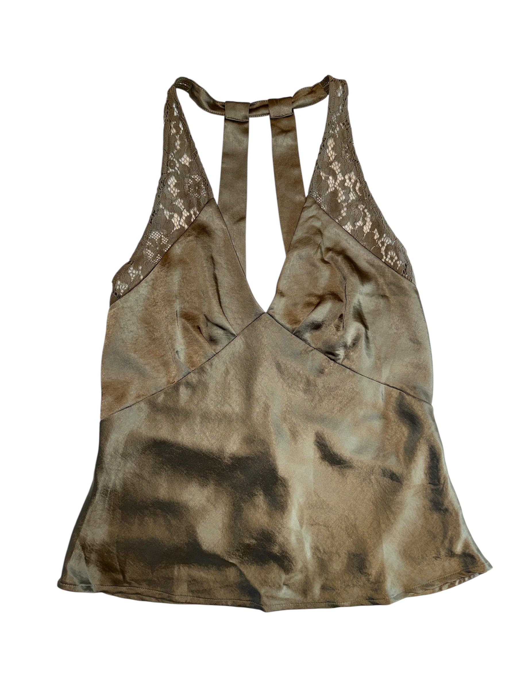 Green Vestique Satin lace v neck tank, L