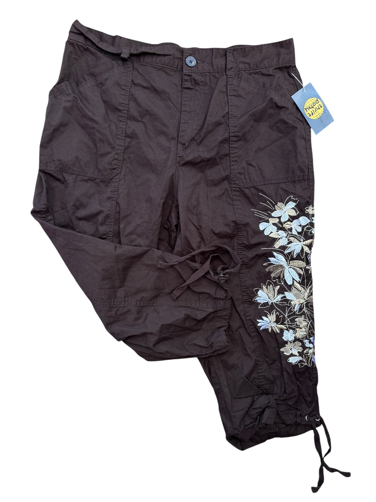 brown basic editions floral capri pants, L