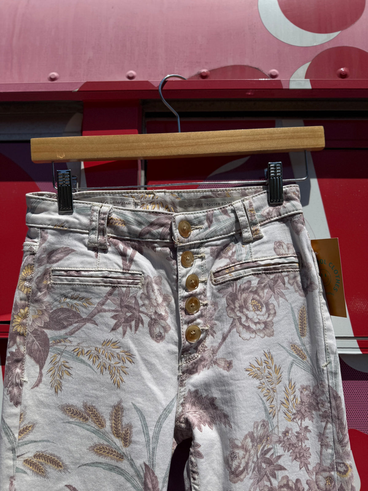White pink green piLcro Floral bootcut jeans, 25