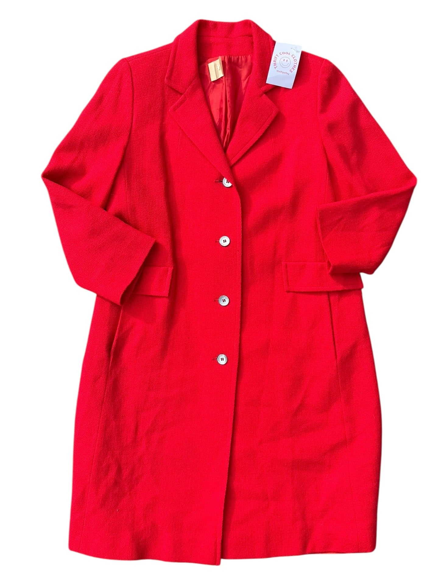 red long vtg 100% wool jacket, m