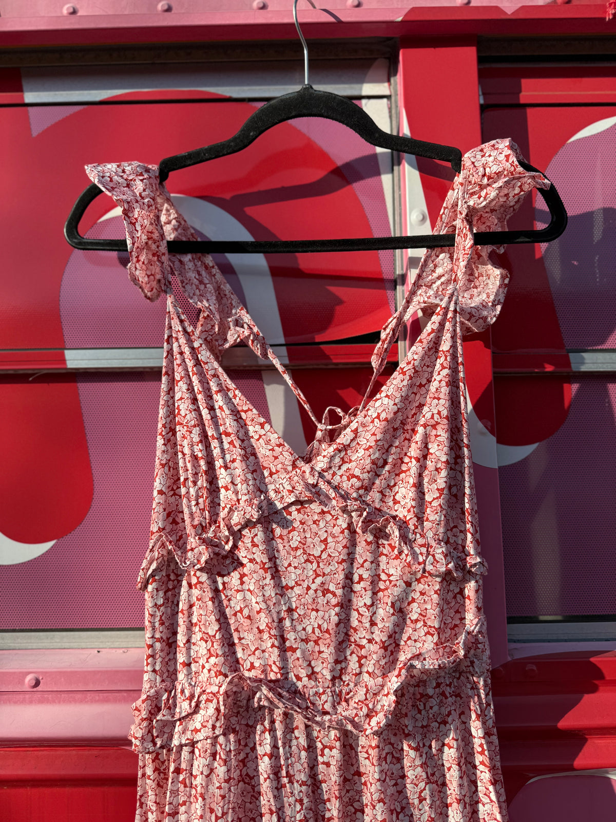 Red pink white Petal & pup Tiered floral dress, 6