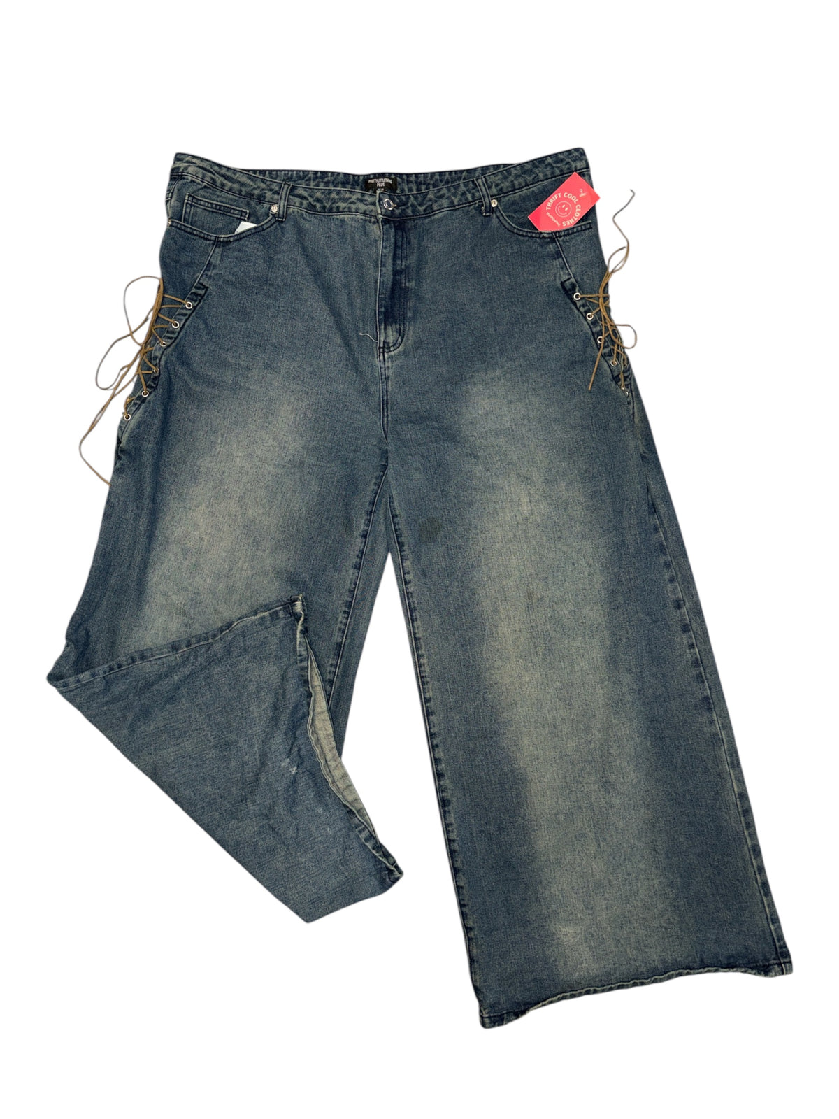 blue brown prettylittlething suede lace up jeans, 20