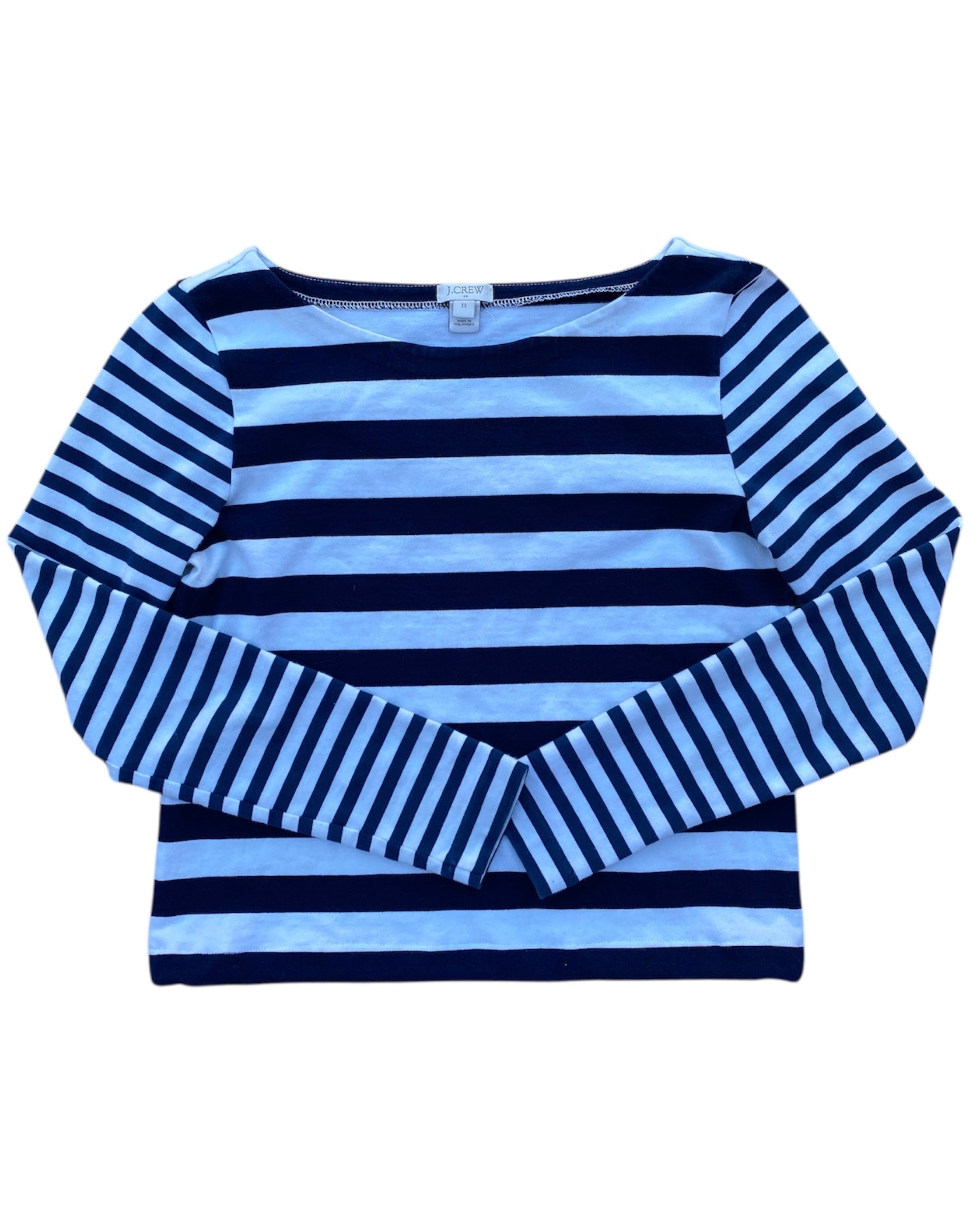 blue white j crew stripe ls top, xs