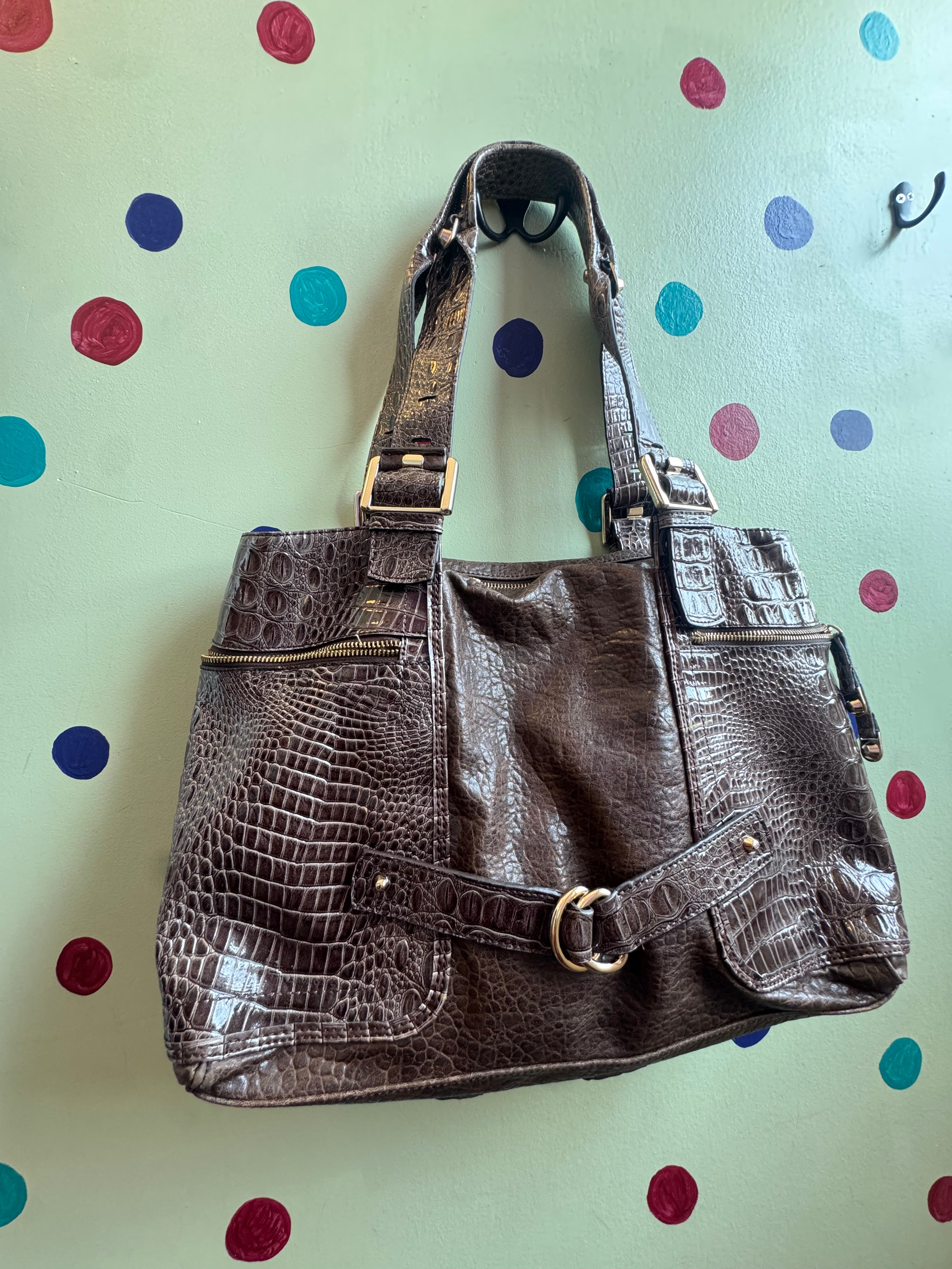 brown jessica simpson patent croc bag