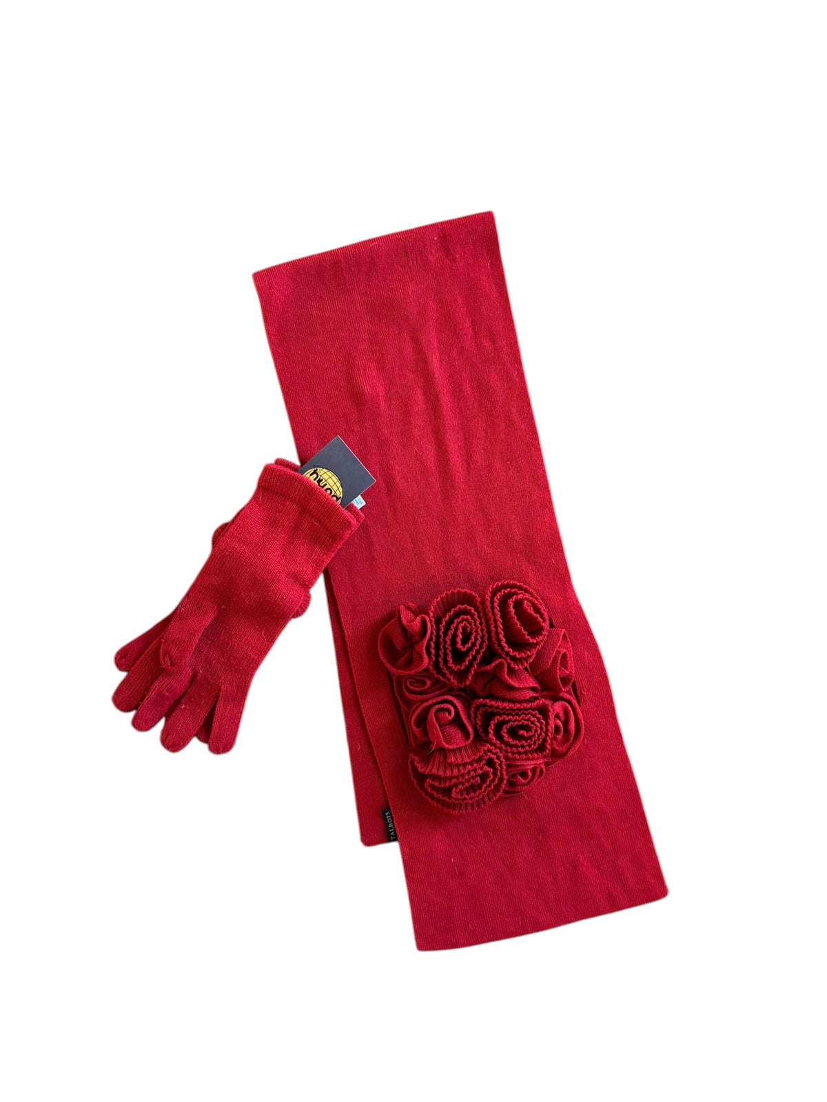 red talbots flower scarf + gloves