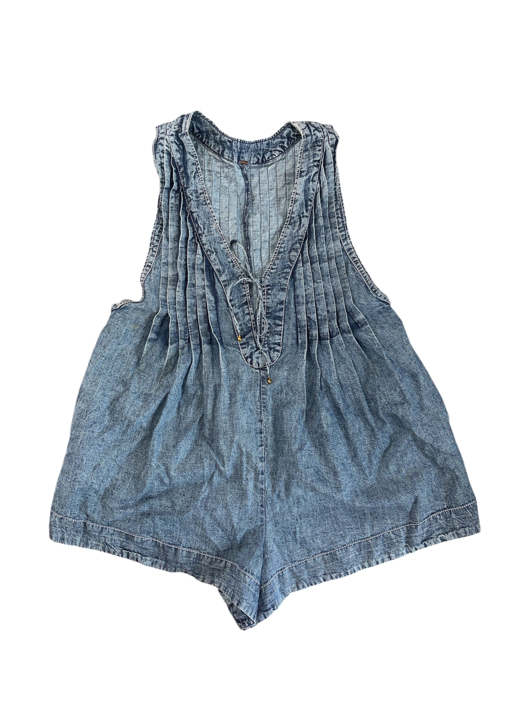 blue free people denim romper, small
