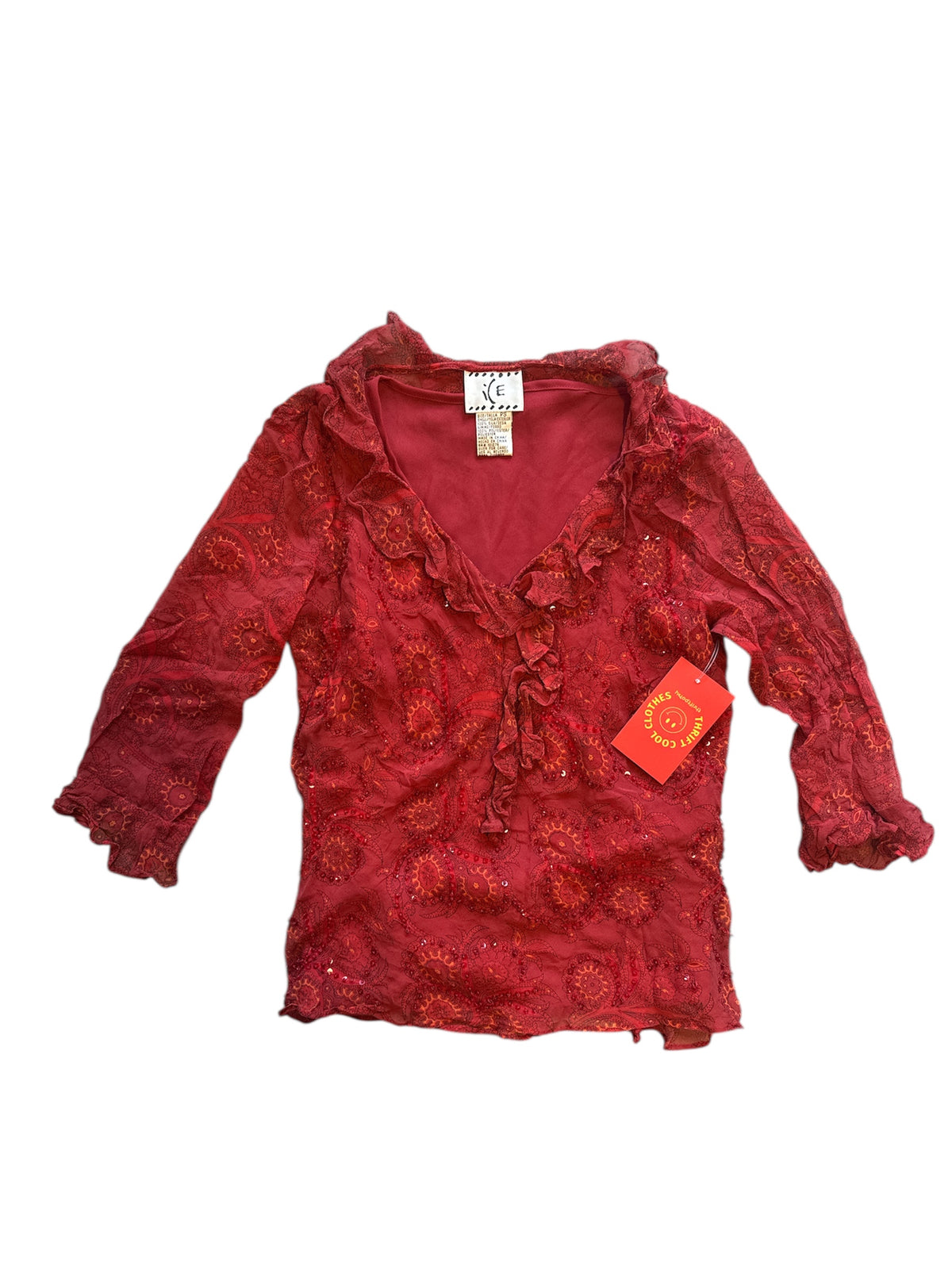 red ice paisley flowy vtg top, s