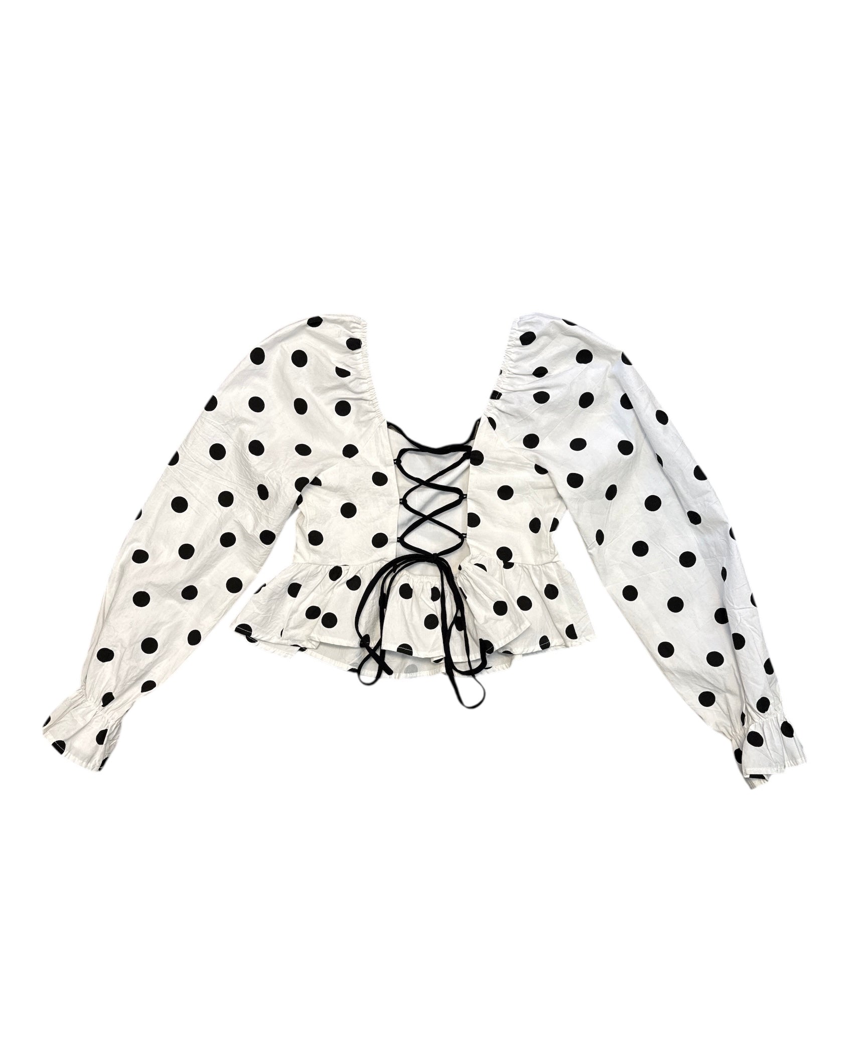 black white vestique polka dot puff sleeve top, s