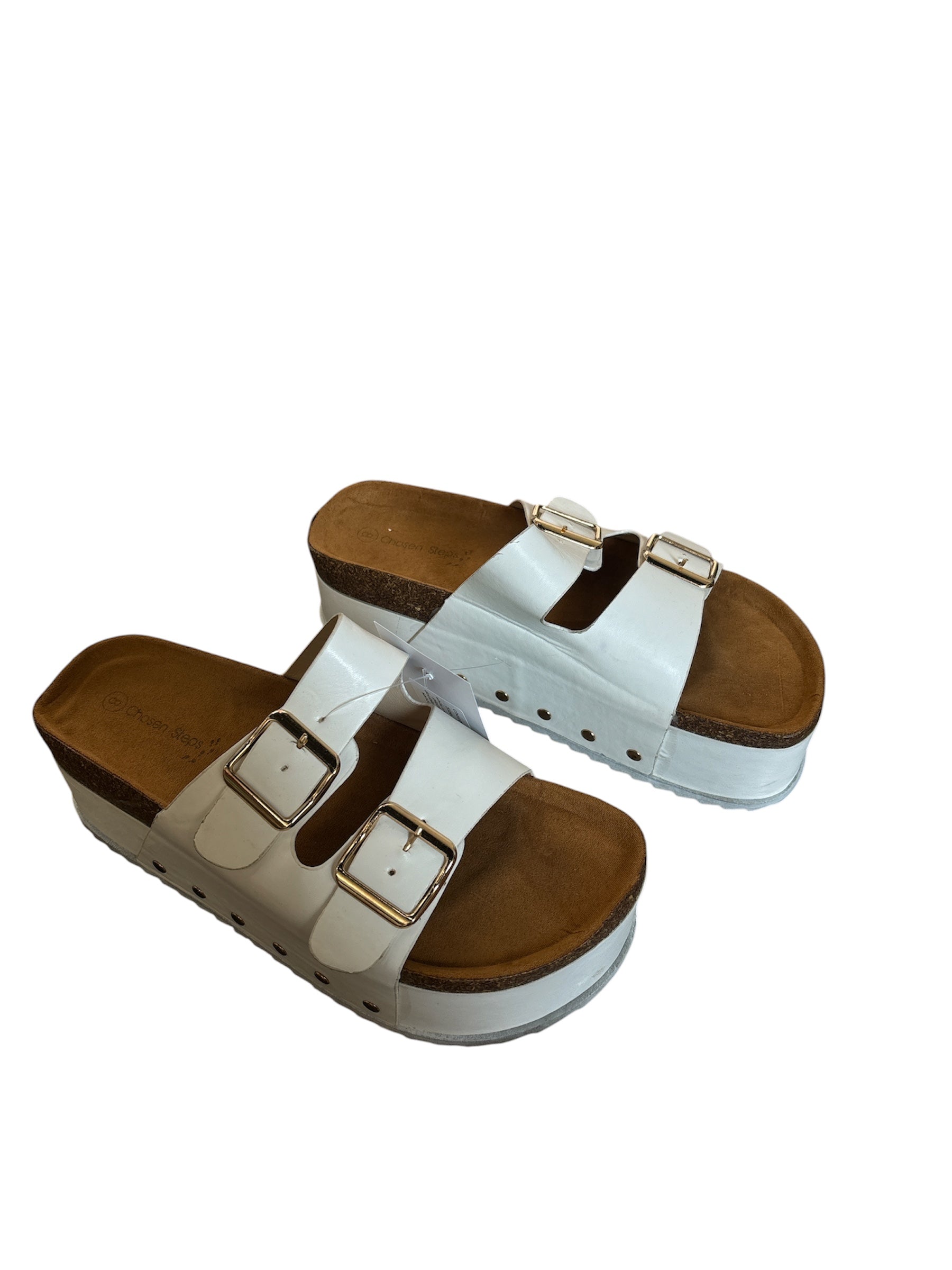 white brown chosen steps platform double strap sandals, 8