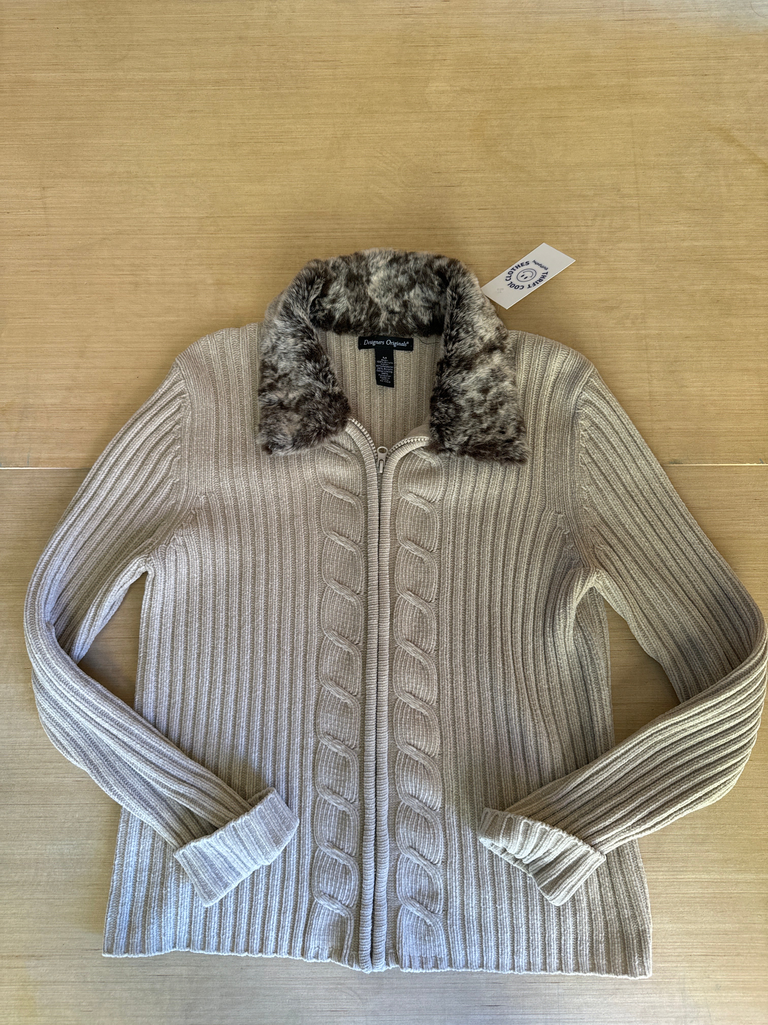 Tan Designers original Fur trimmed sweater, M