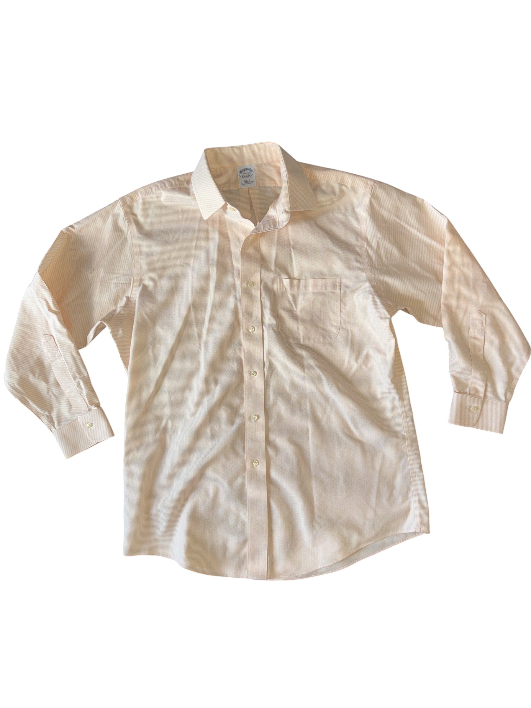 orange white brooks brothers microstripe mens ls button up, 16.5-32
